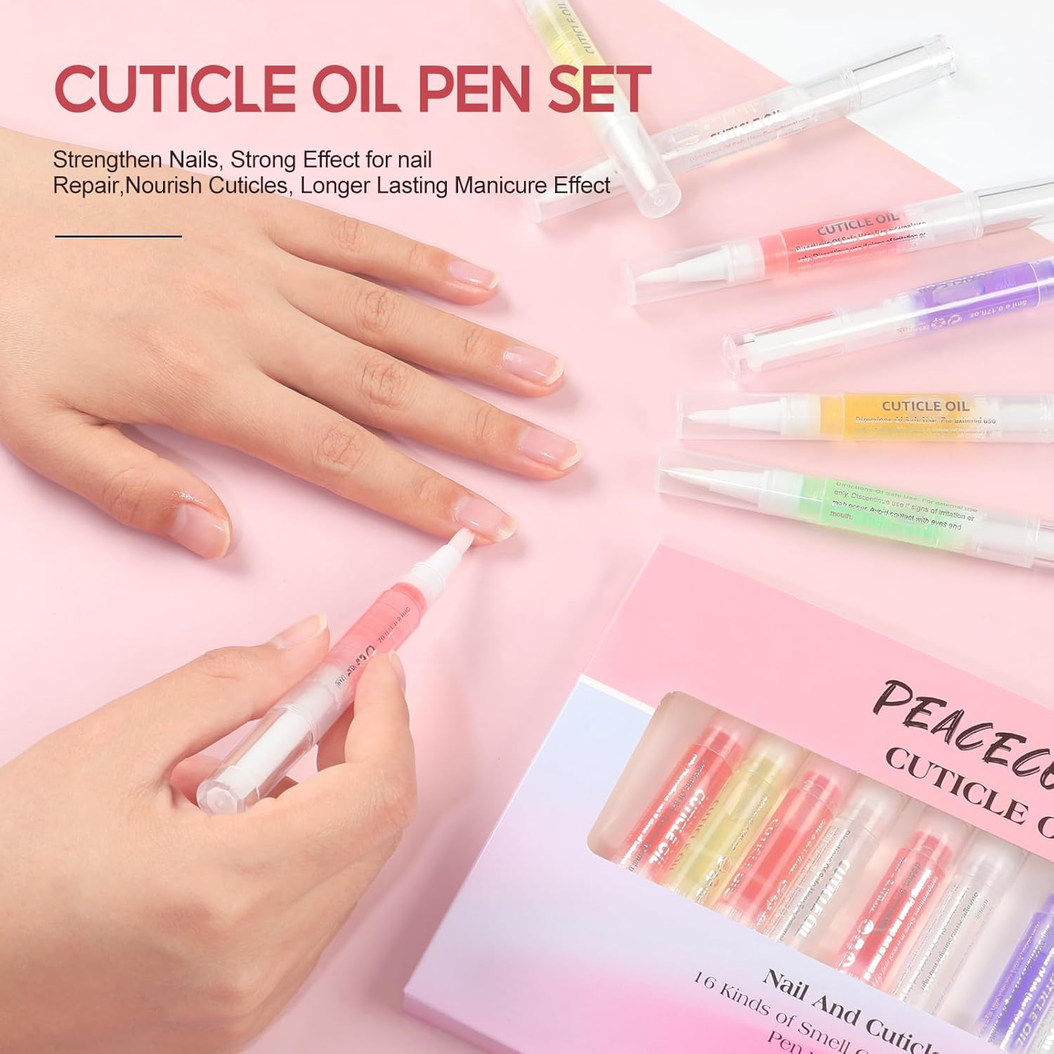 Peacecolor 16 Piece Portable Cuticle Oil Pen Nail Care Kit for Moisturized and Strengthened Nails - Image 6