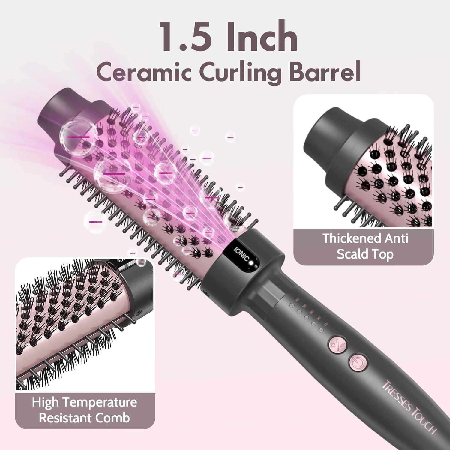 1.5 Inch Thermal Curling Brush with Fast Heating, 5 Temp Settings, Negative Ion Technology, Rose Gold - Image 5