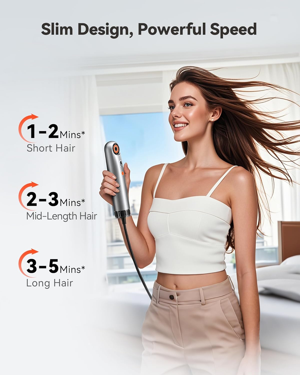SYLPH Mini Hair Dryer 0.55lb Lightweight 850W Ionic Travel Hairdryer with Intelligent Temperature Control Silver - Image 4