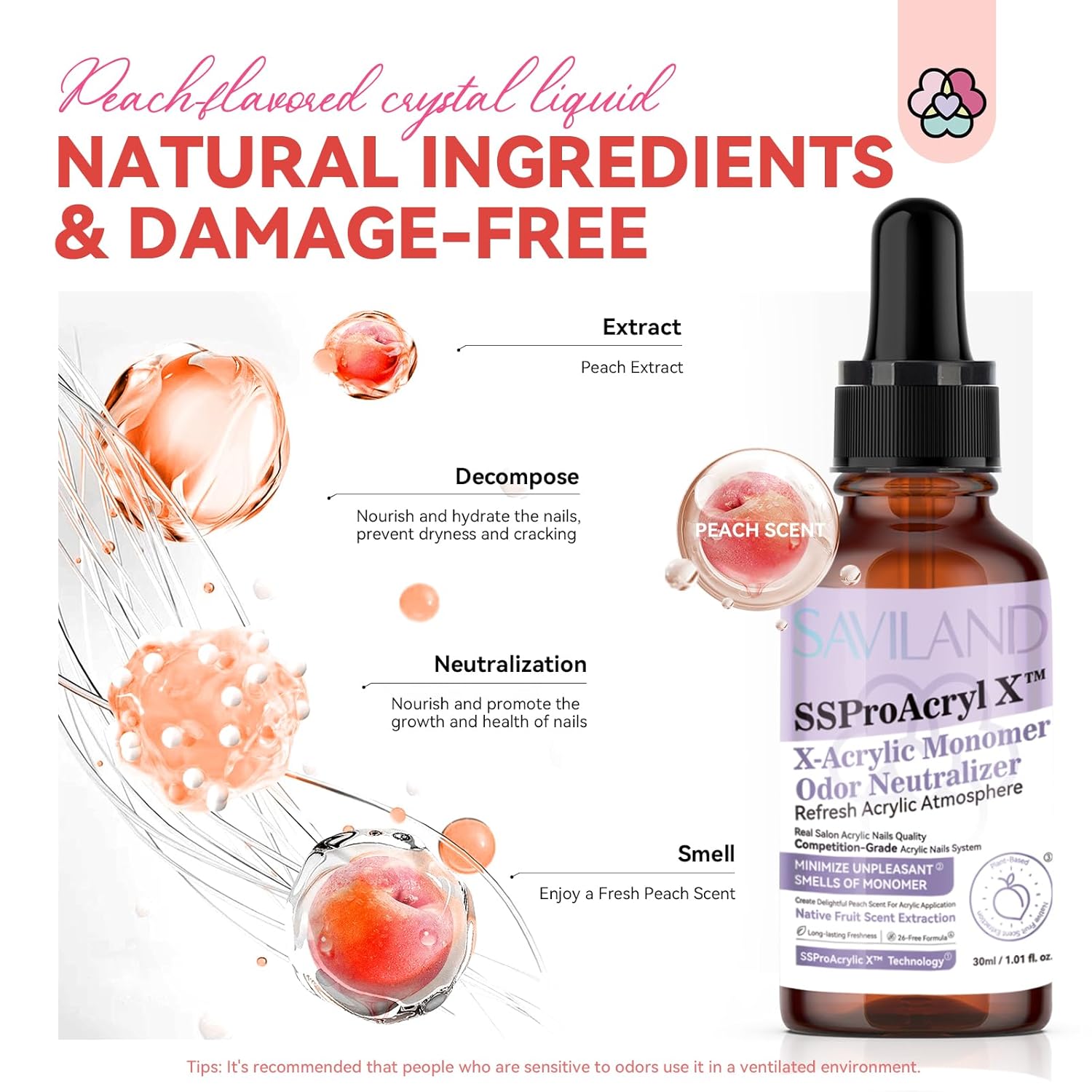 SAVILAND 30ml Peach Scent Odor Neutralizer Drops for Acrylic Nails - Image 4