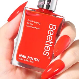 Beetles Red Nail Polish-1Pcs 15ml Fast Drying & Long Lasting Nail Polish Scarlet Red Nail Lacquer Glossy Finish 4th of July Nail Art Design for Women,0.51 FL OZ