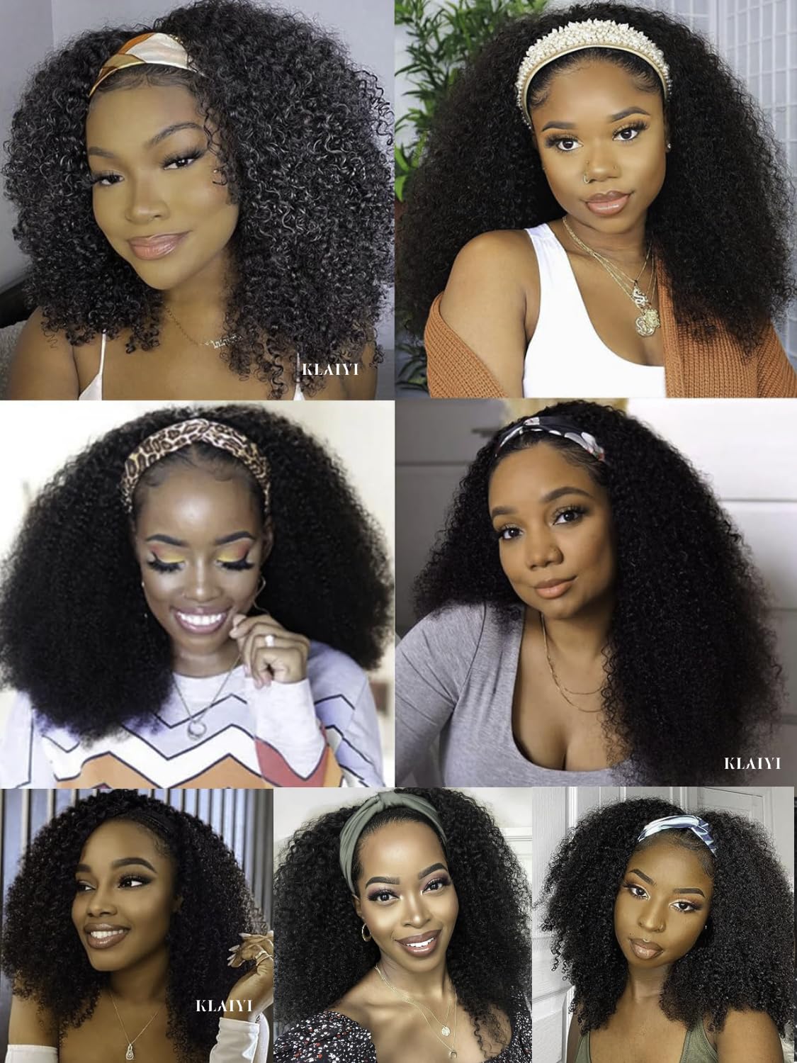 KLAIYI 20-Inch Afro Kinky Curly Human Hair Glueless 3/4 Half Wig - Image 5