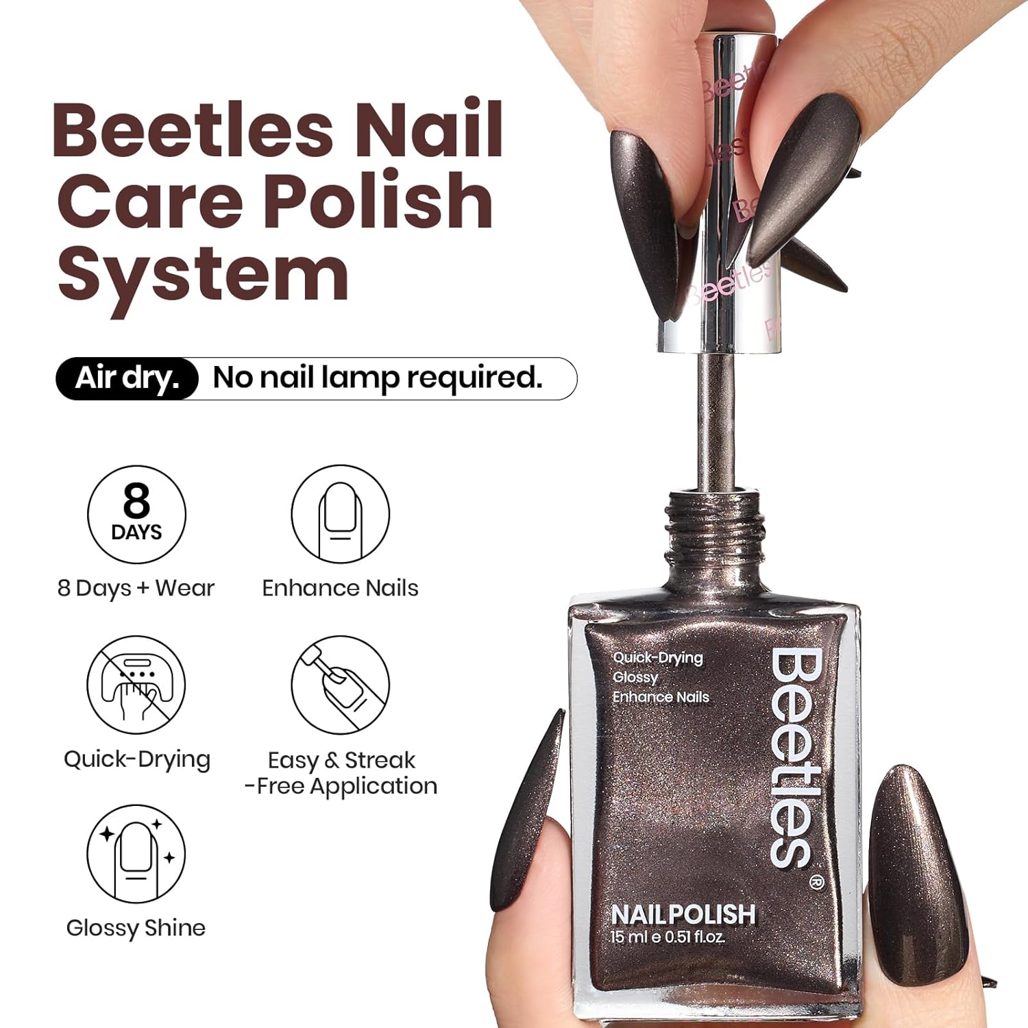 Beetles 15ml Hot Toddy Glitter Chocolate Nail Polish - Fast Drying, Long Lasting - Image 2