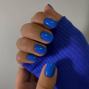 Blue Press on Nails Short Square Fake Nails Glue on Short Square Nails Press ons, Soft Gel Acrylic Glue on Stick on Nail for Women Thick Reusable Solid Color 24pcs, Royal Blue