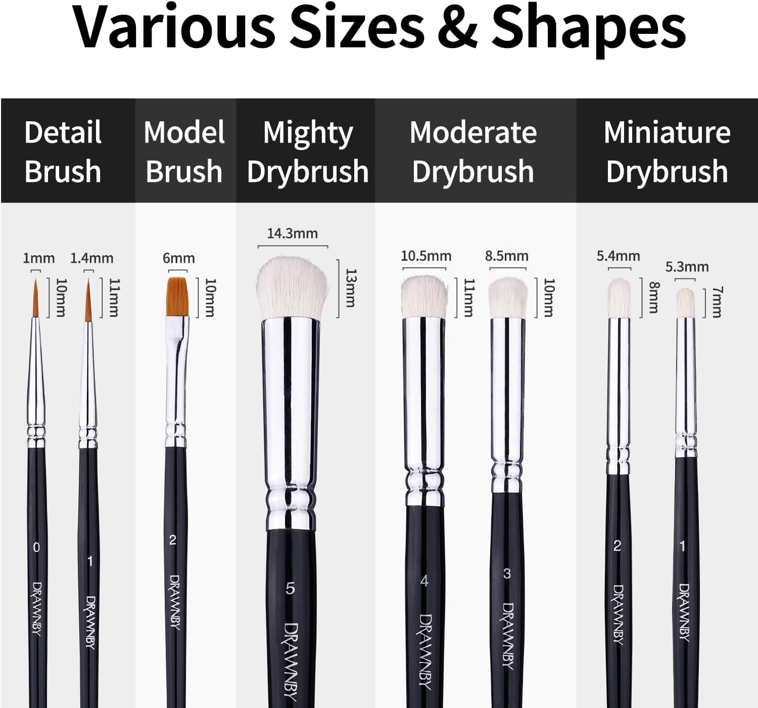 8-Piece Miniature Painting Brush Set with 5 Drybrushes, 2 Fine Tips, 1 Standard for Tabletop Games - Image 2