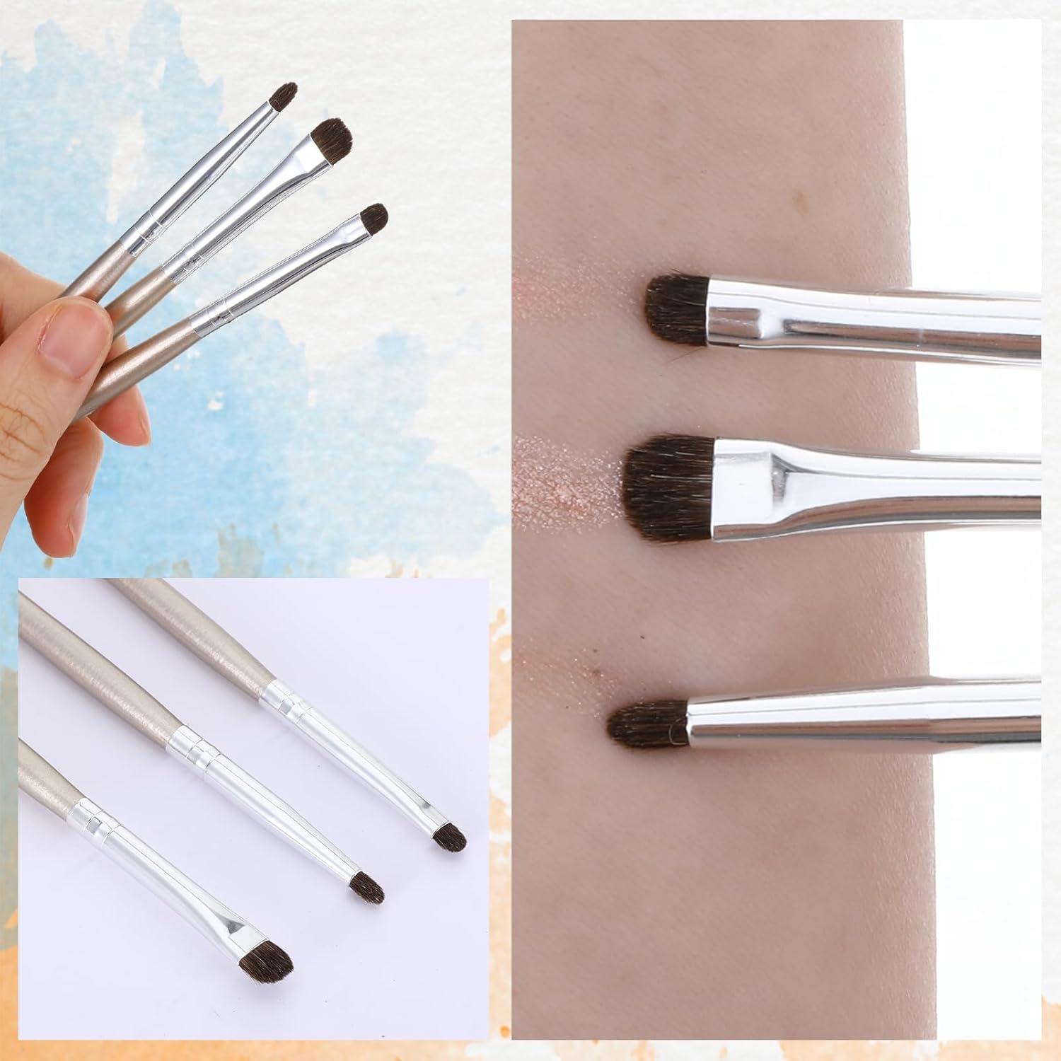 3 Pcs Flat Eyeliner Smudge Brush Set for Eyeshadow and Concealer Blending, Light Gold - Image 4