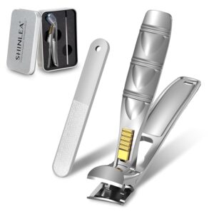 Nail Clippers for Seniors Thick Toenails, Professional Fingernail Toenail Clippers with Catcher, Sharp Wide Opening and Long Handle Nail Cutter Set for Men Women, Silver