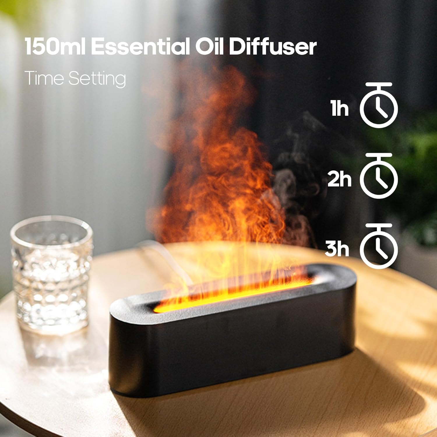 Portable Black Battery Operated Colorful Flame Aromatherapy Diffuser and Humidifier - Image 5