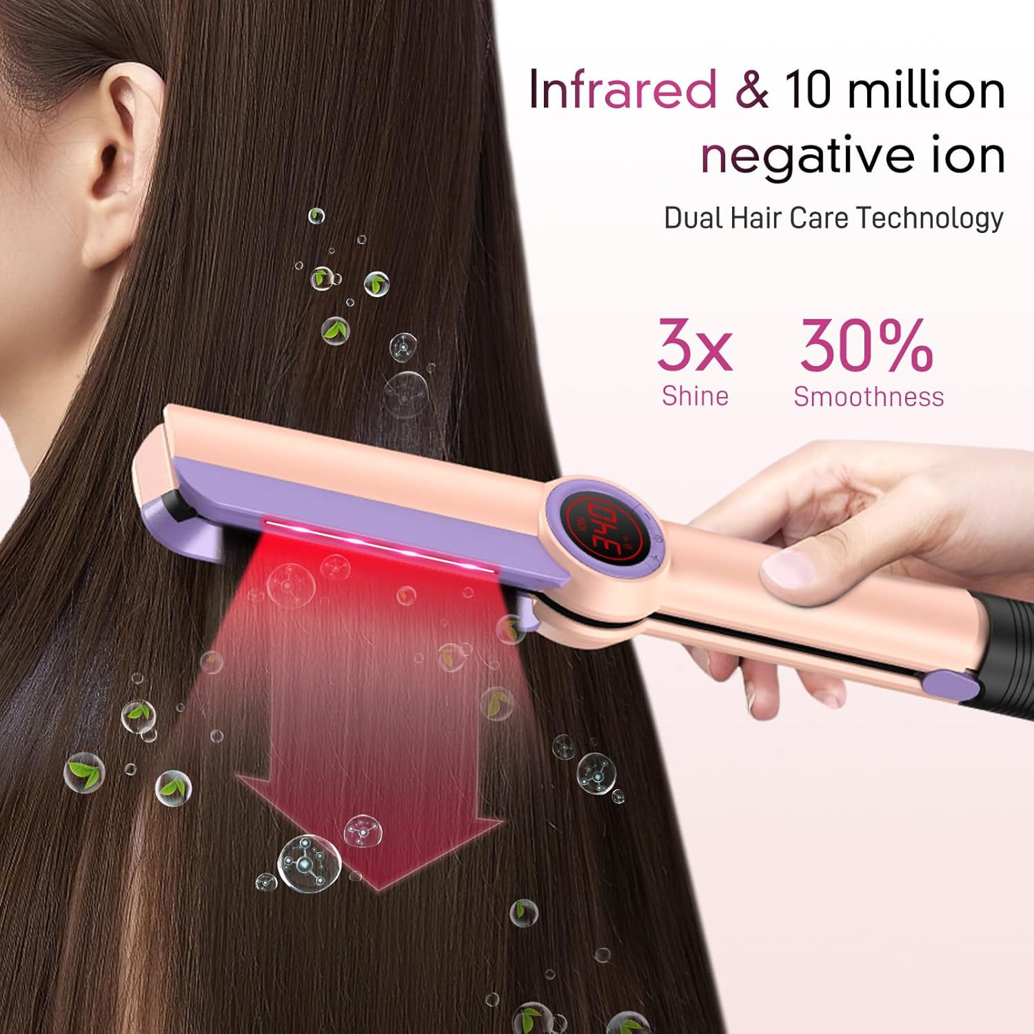 Ionic Ceramic Flat Iron Hair Straightener 1.3 Inch Plate, Detachable Comb, All Hair Types - Image 2