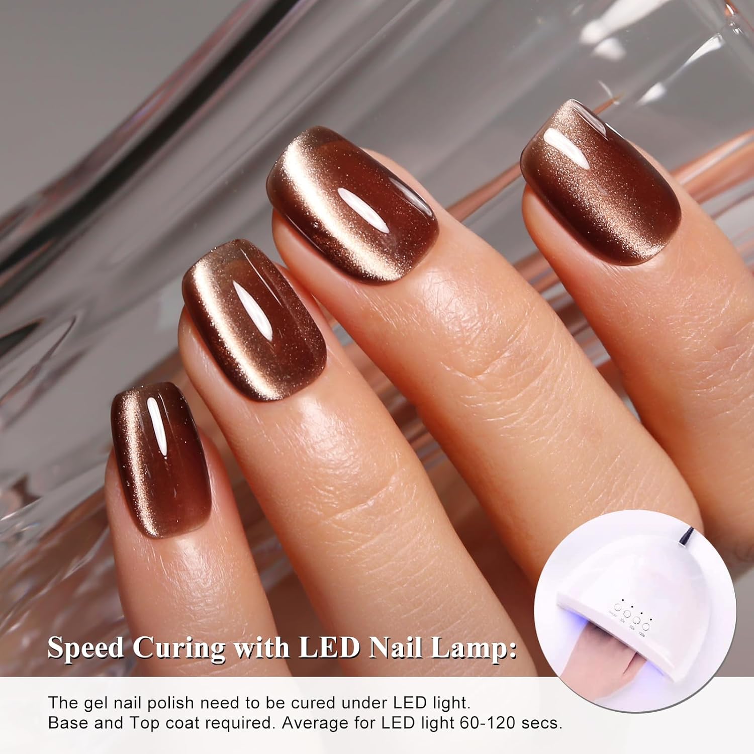 Imtiti 0.5 fl oz Brown Cat Eye Gel Polish Holographic 9D Glitter Magnetic Stick - Image 3