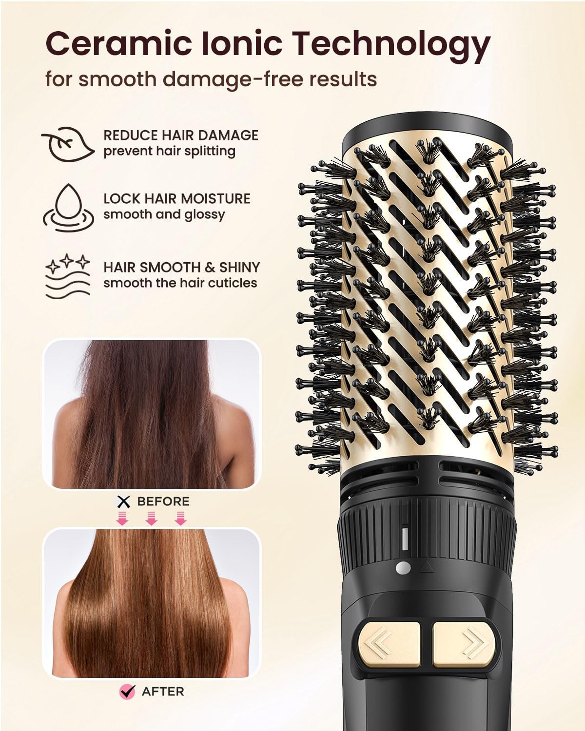 3-in-1 Rotating Hair Dryer Brush Set Gold Black 2 Brush Heads Concentrator Attachment - Image 5