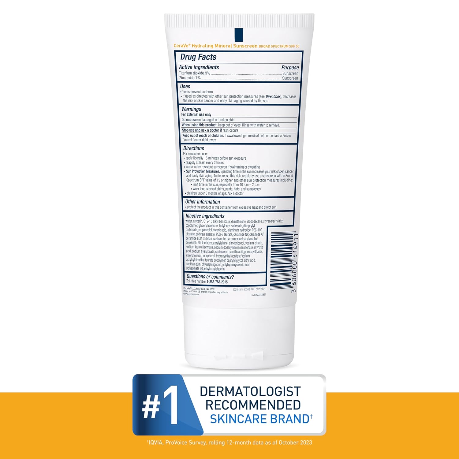 CeraVe 5 oz Mineral Sunscreen SPF 50 with Zinc Oxide, Titanium Dioxide, and Ceramides - Image 5