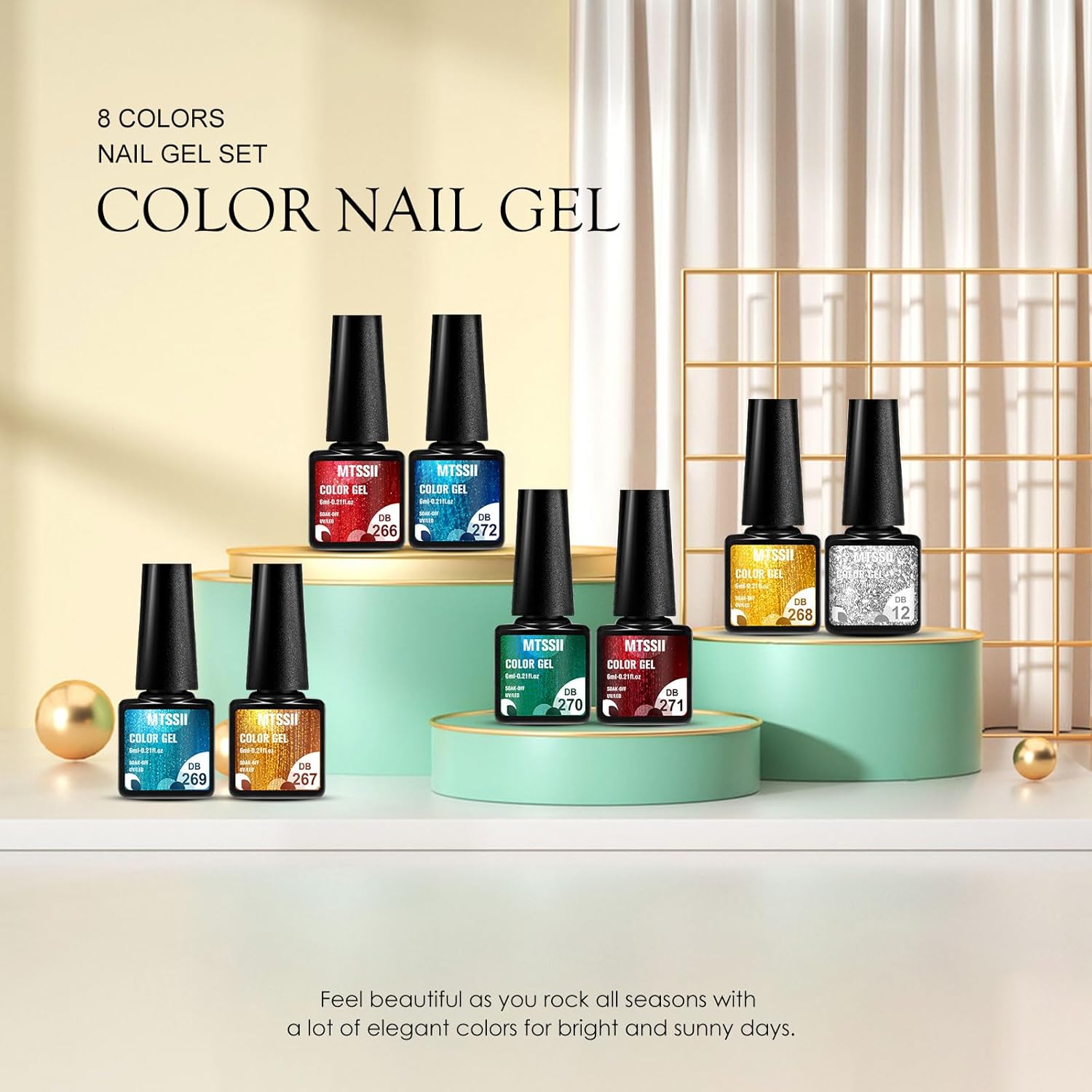 MTSSII 8-Color Metallic Chrome Gel Nail Polish Kit with Glossy UV/LED Finish - Image 4