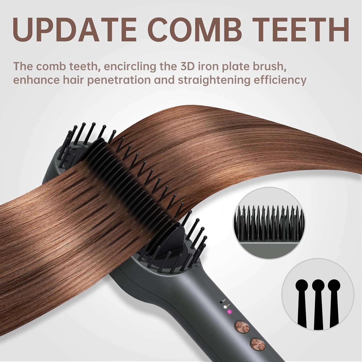 Fast Heating 30 Second Hair Straightener Brush for Women, Dual Voltage, Grey - Image 2