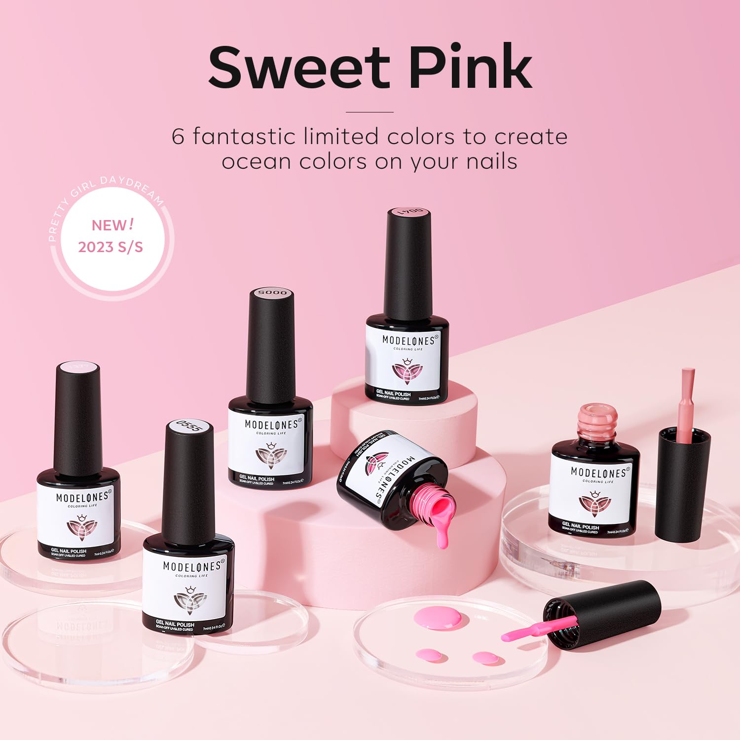 Modelones Pink Jelly Gel Nail Polish Set, 6 Colors, Includes Nail Art Brush - Image 5