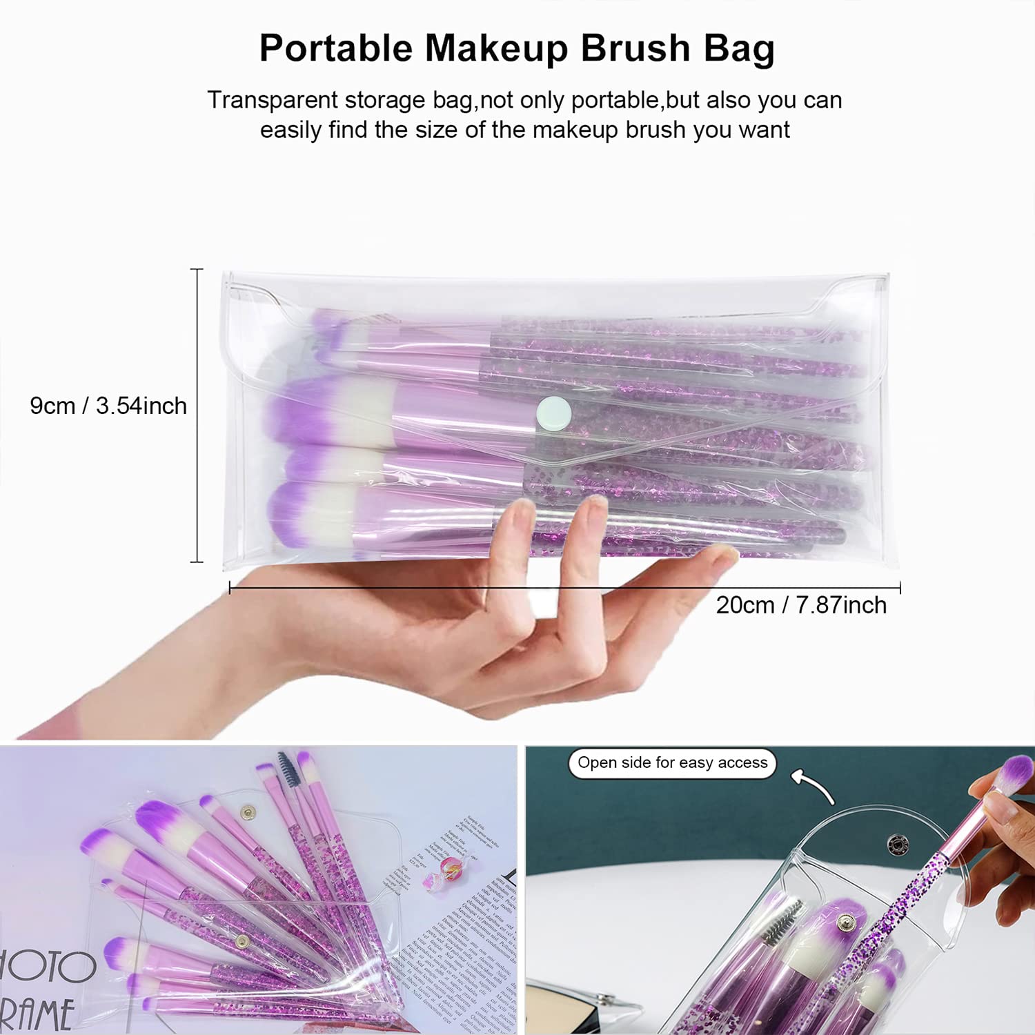 10 Piece Purple Glitter Handle Makeup Brush Set with Clear Pouch for Face & Eyes - Image 8