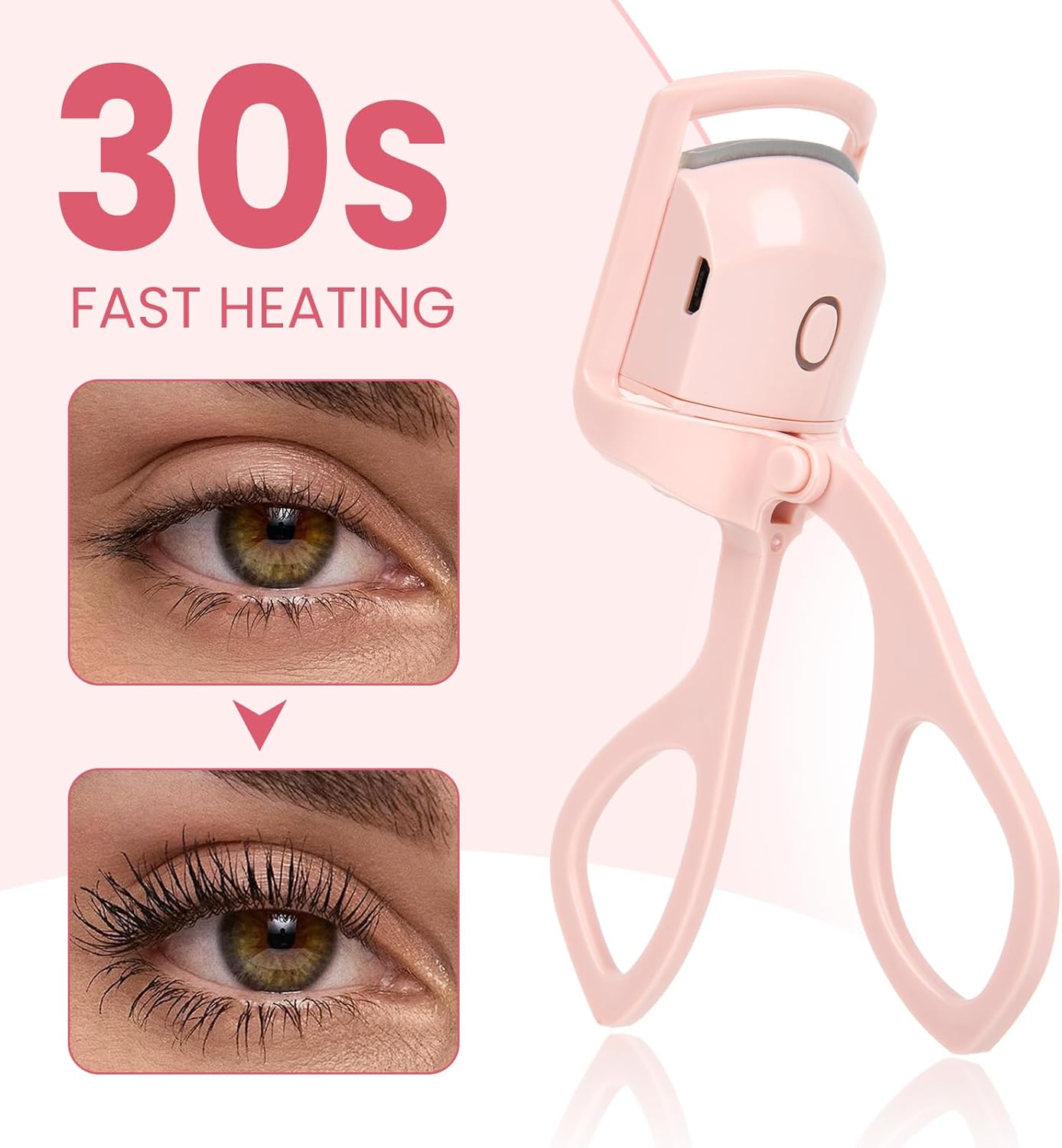 Pink USB Rechargeable Electric Heated Eyelash Curler for Women Quick Heat-Up Multi-Temp Settings - Image 3
