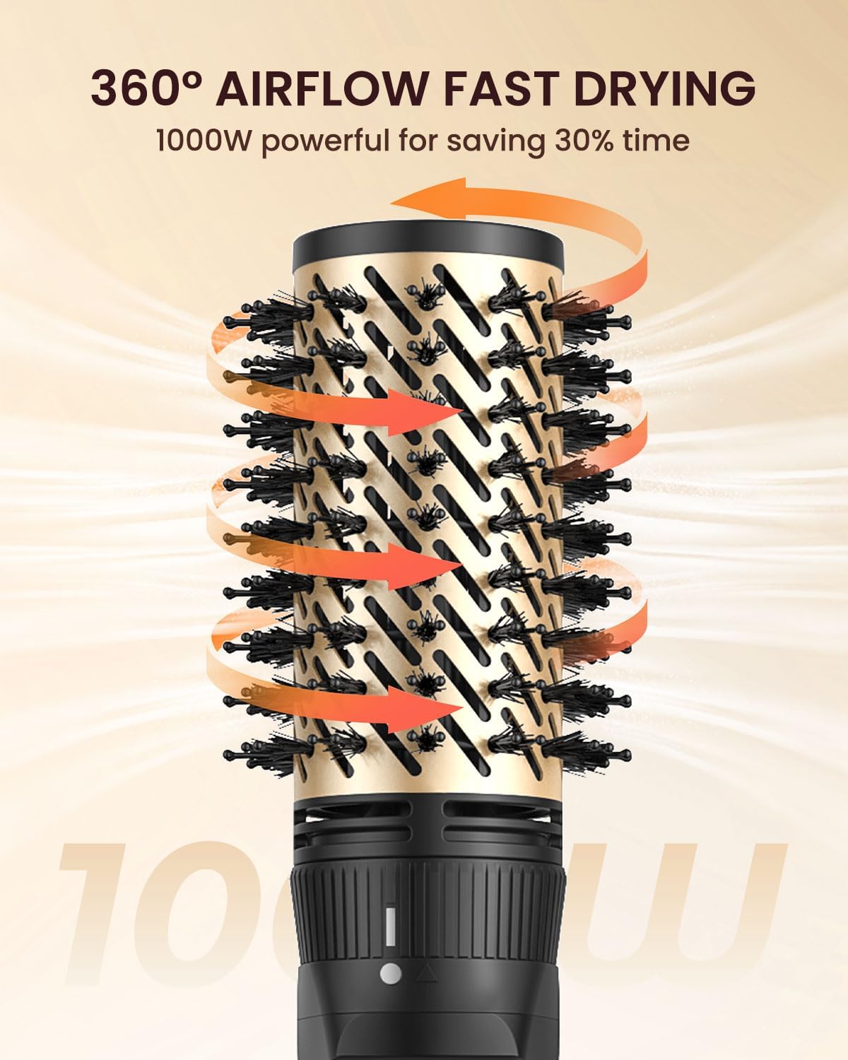3-in-1 Rotating Hair Dryer Brush Set Gold Black 2 Brush Heads Concentrator Attachment - Image 3
