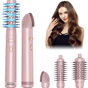 JINYAWA Blow Dryer with 2 Hot Air Brush, Rotating Hair Dryer Brush, Hair Styler with Detachable, Blow Dryer Brush for Fast Drying and Curling Volumizing Without Heat Damage, Less Frizz,Pink