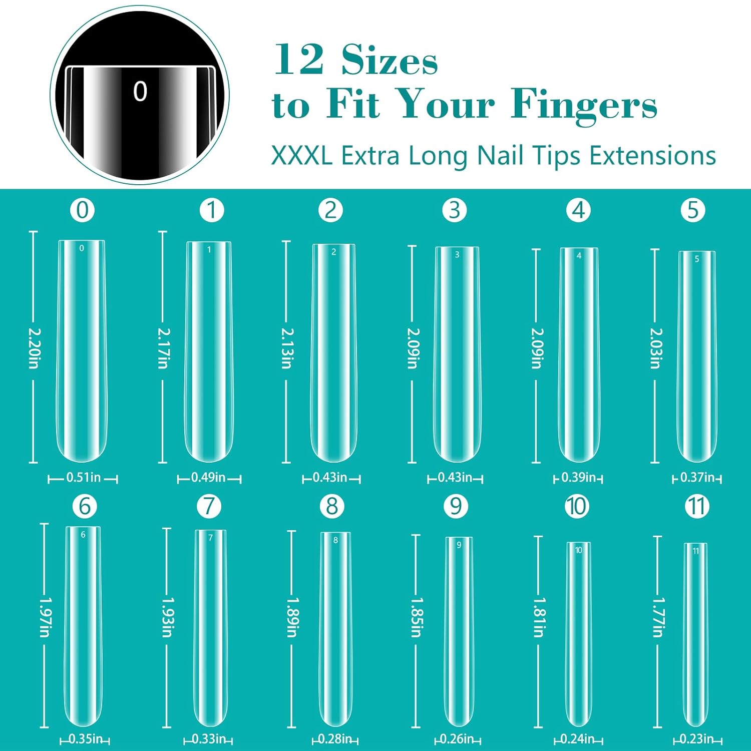 LIONVISON 240PCS Extra Long Clear Full Cover Nail Tips XL Tapered Square 12 Sizes for DIY and Salons - Image 5