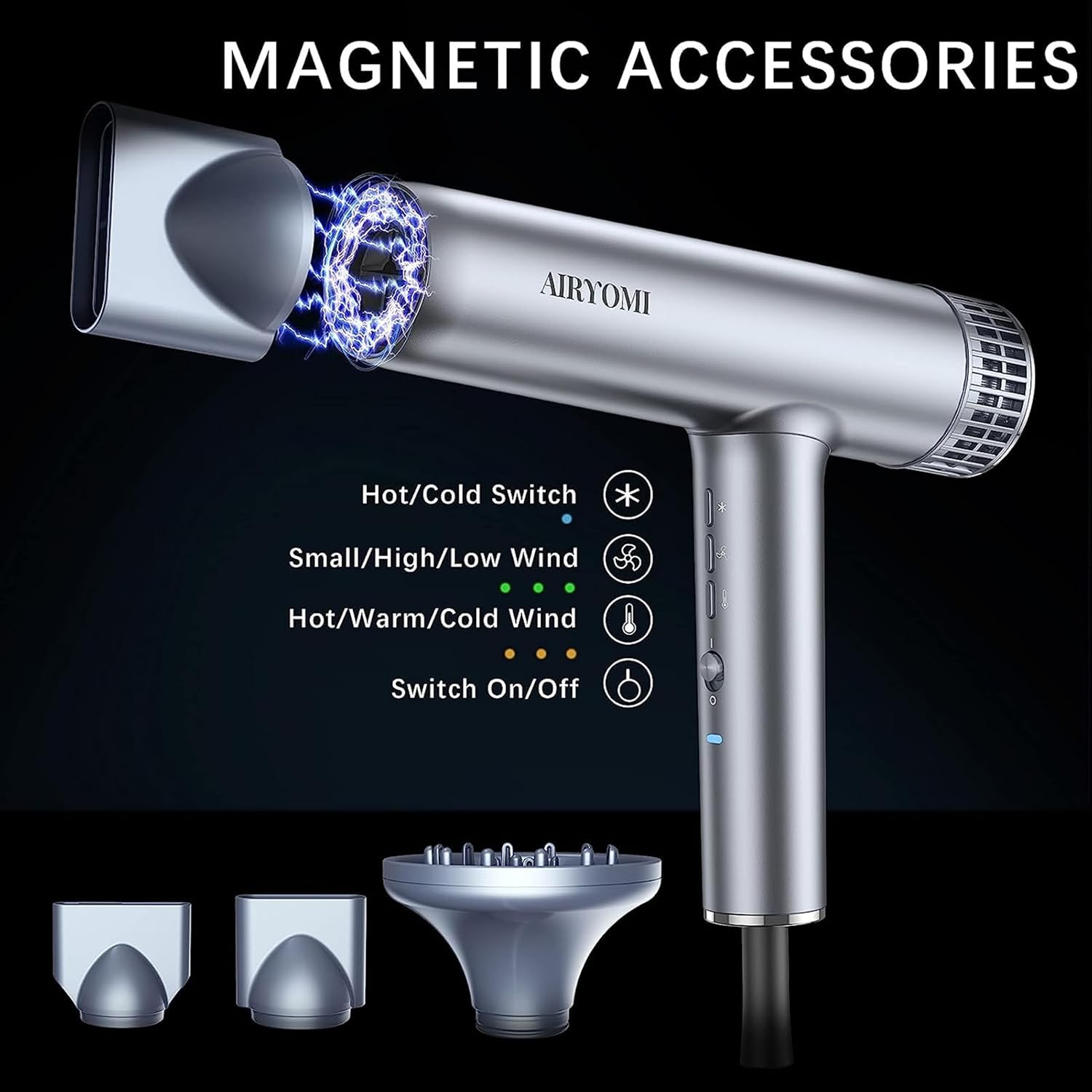 Professional 2000W Ionic Hair Dryer with Brushless Motor and Magnetic Attachments, Lightweight 0.83 lb - Image 6