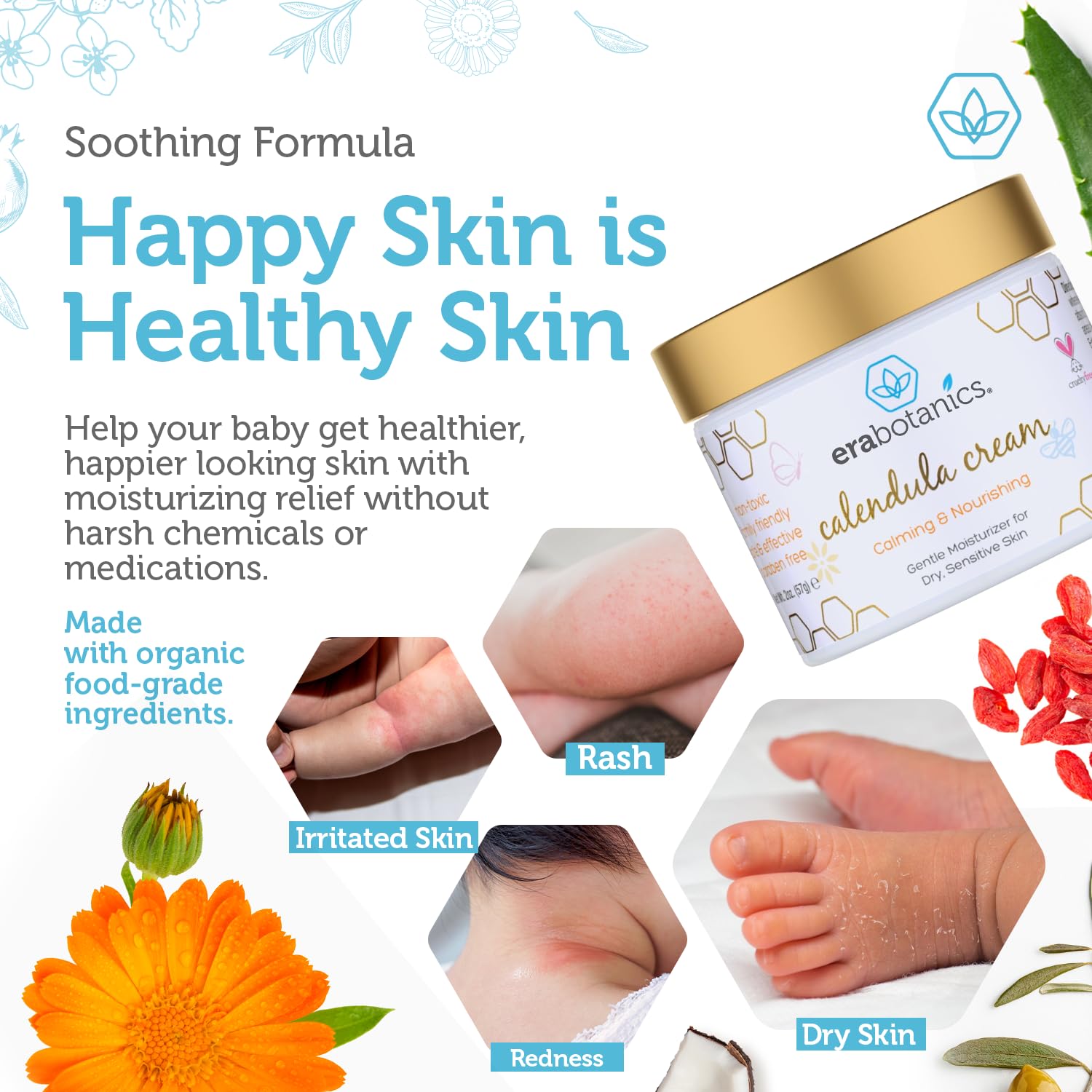 Era Organics Calendula Baby Cream 4 oz - Gentle Soothing Moisturizer for Sensitive Skin - Image 3