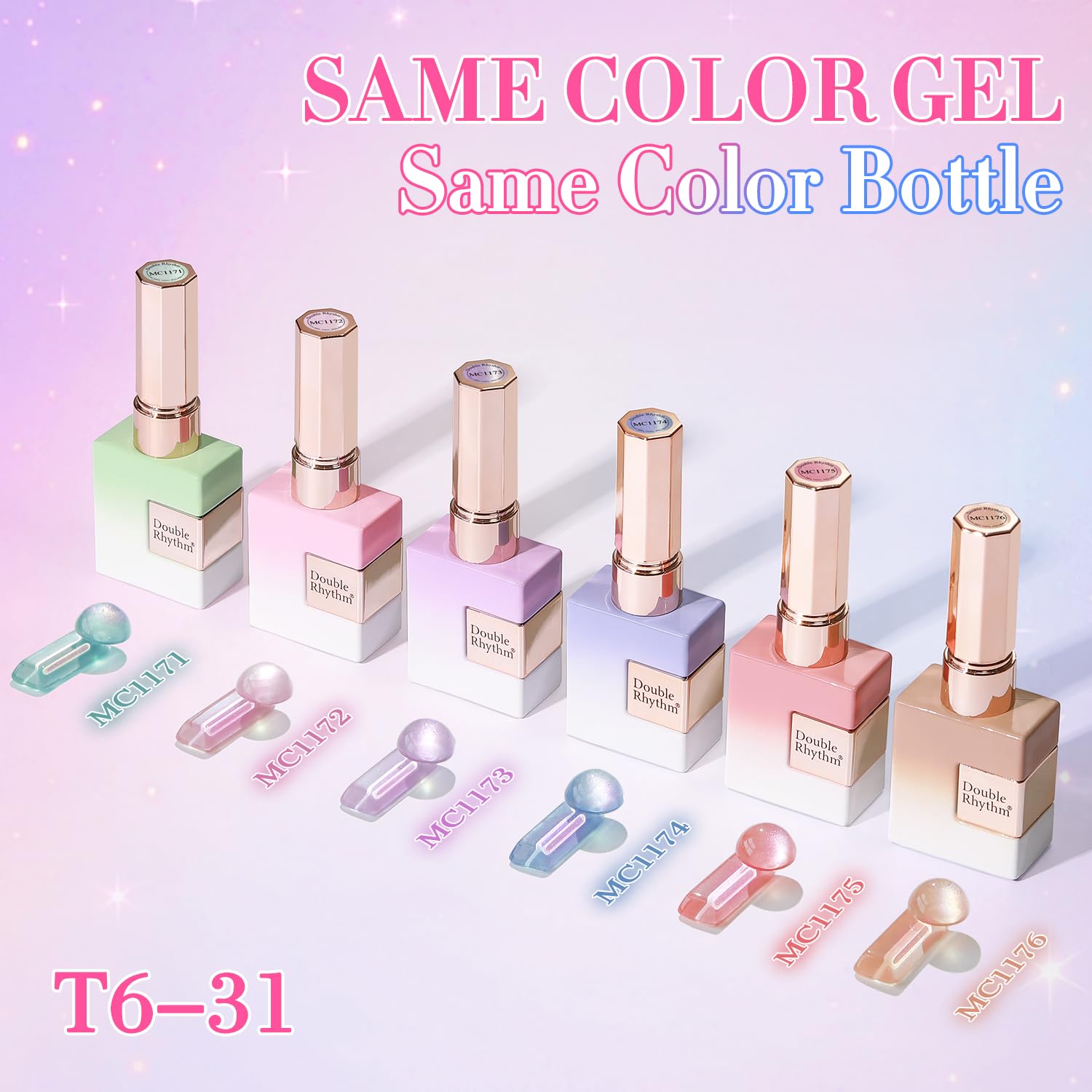 Double Rhythm 6-Piece Holographic Glitter Gel Nail Polish Set 0.5 Oz Mermaid Pink Rose - Image 6