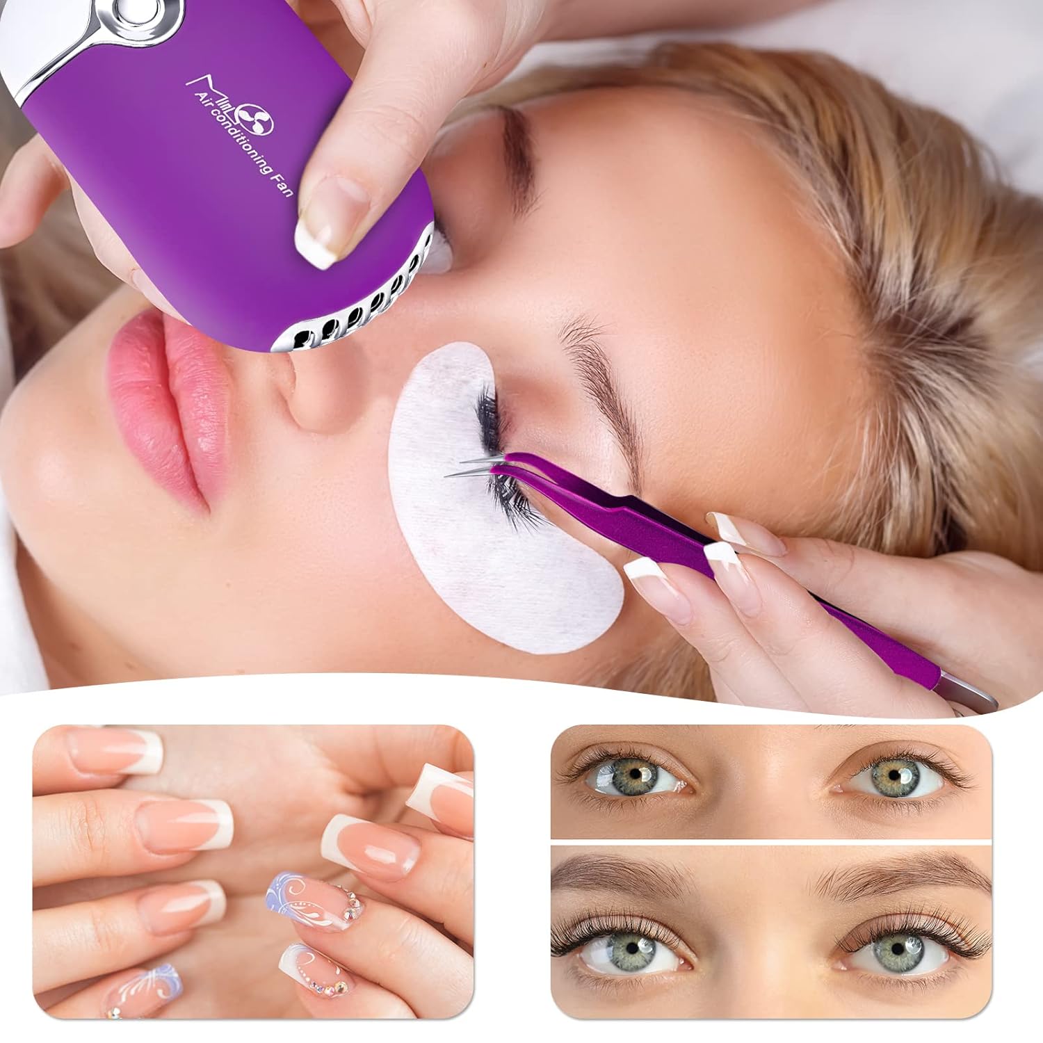 Purple Eyelash Extension Kit with USB Blower, Facial Mister, Tweezers, Gel Pads, and More - Image 2