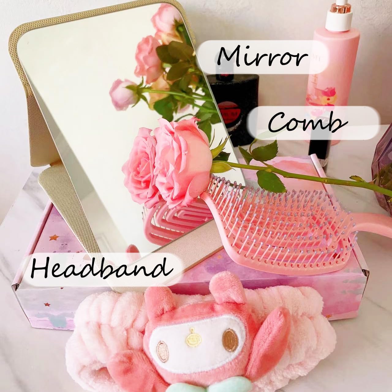 Girls' 3-Piece Hair Styling Set with Comb, Detangler Brush, Mirror, and Headband - Image 4