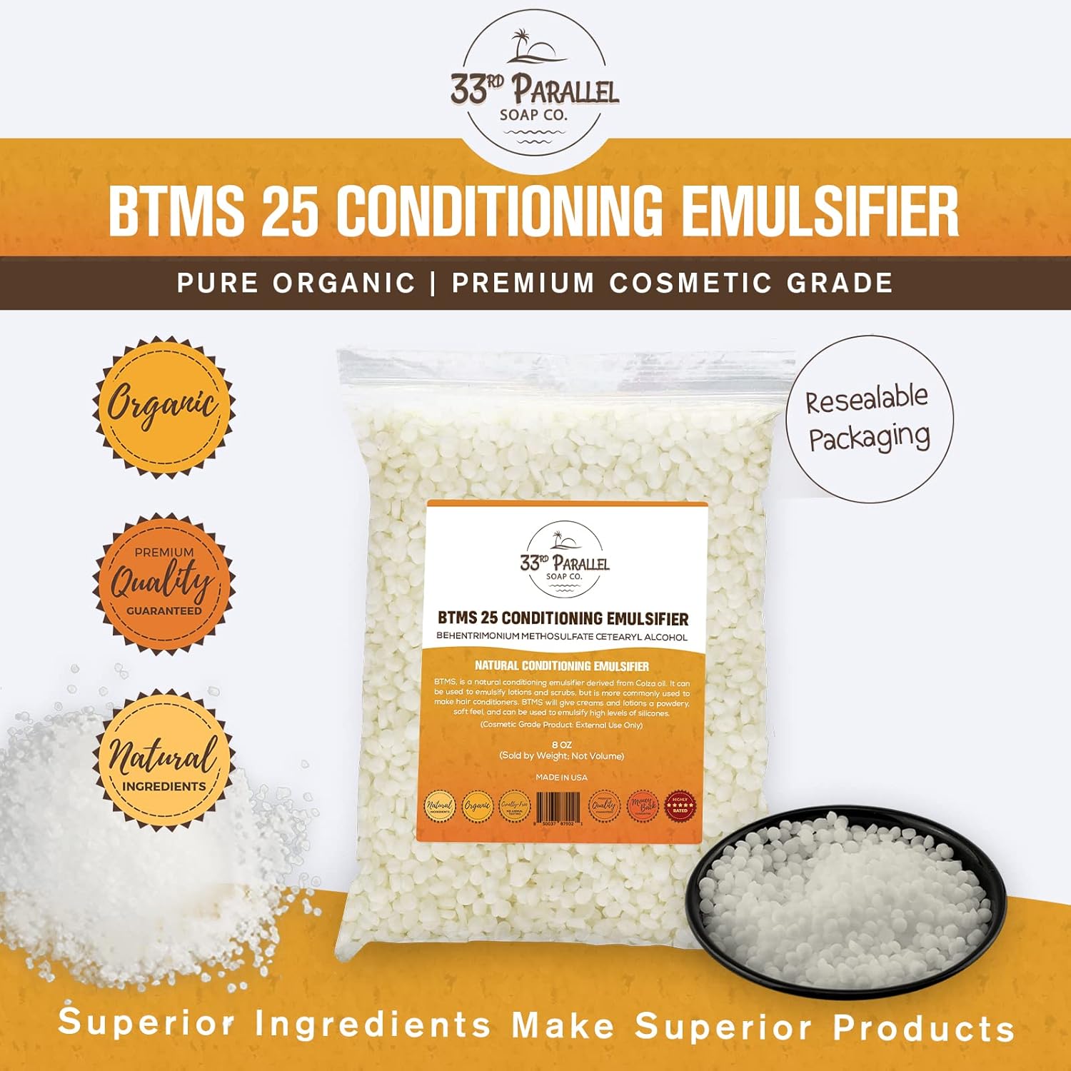 33RD PARALLEL BTMS 25 Conditioning Emulsifier 8 oz Behentrimonium Methosulfate Conditioner - Image 2
