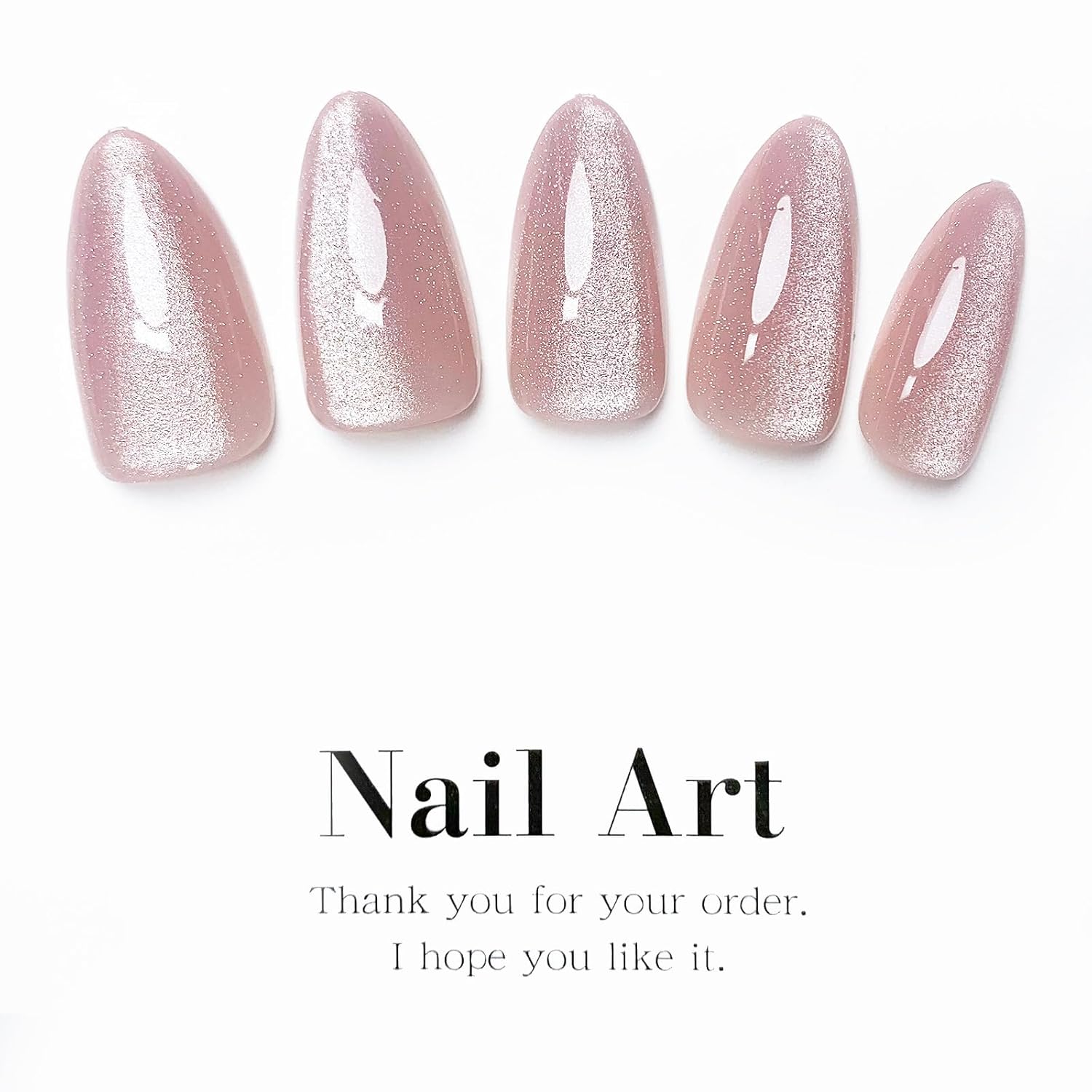 Glossy Pink Cat Eye Medium Almond Acrylic Press on Nails Full Cover 24 Piece Set - Image 5