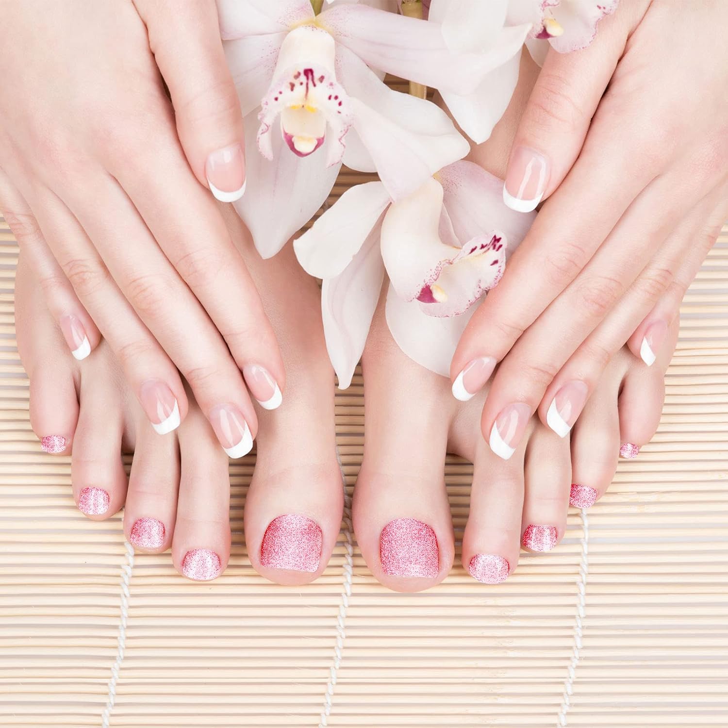 Maitys 440 Pcs Glitter Toenail Stickers with 2 Nail Files and Solid Color Wraps - Image 2