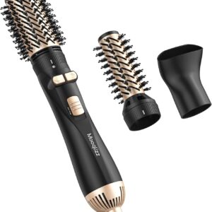 Rotating Hair Dryer Brush, 3 in 1 Round Hot Air Spin Brush Set, Volumizer Blow Dryer Brush with 2 Brushes and Concentrator, Gold Black
