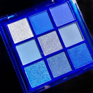 MAEPEOR 9 Colors Eyeshadow Palette Blue Silver Matte Glitter Eyeshadow Longlasting Waterproof Smoky Eye Shadow for Girls and Women (Set 3, Blue Silver)