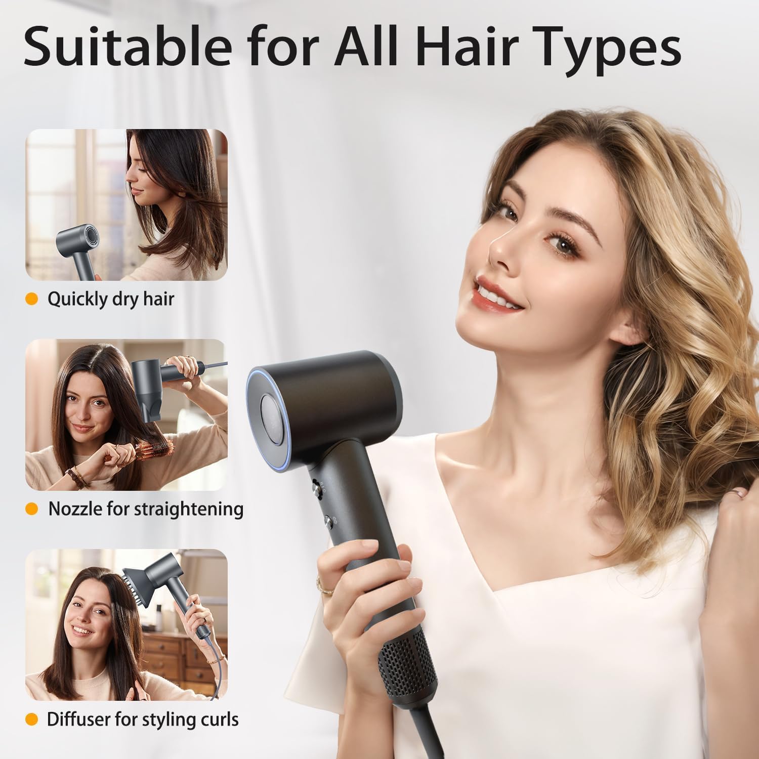 Professional Ionic Hair Dryer for Women High Speed Low Noise 4 Heat Settings - Image 8