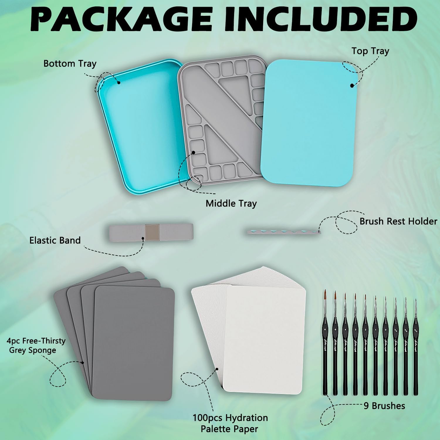 Wet Palette for Miniature Painting with Brushes and Plates, Airtight Travel-Friendly Design - Image 2