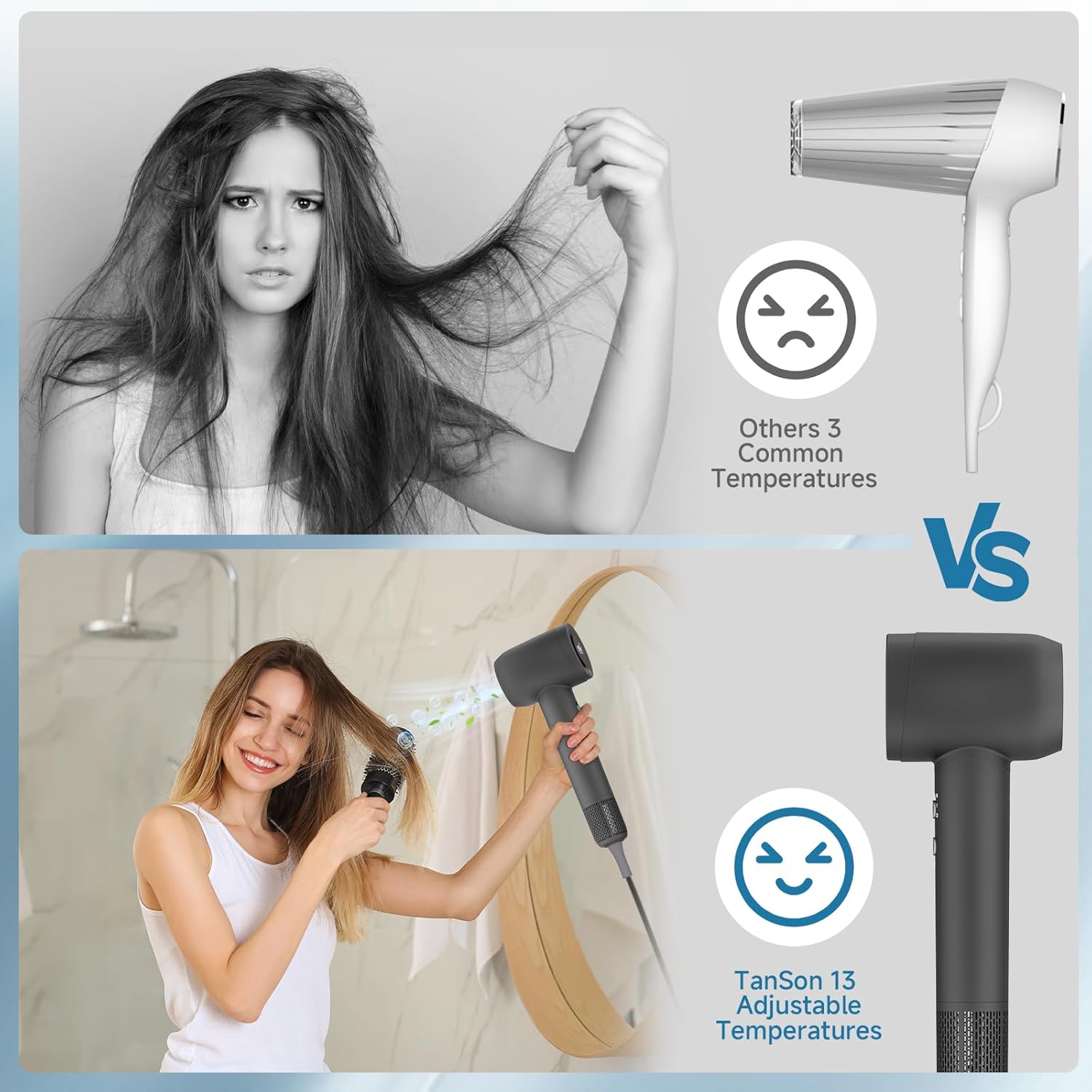 TanSon 1600W Grey High-Speed Hair Dryer Brushless Motor Negative Ionic Technology - Image 4