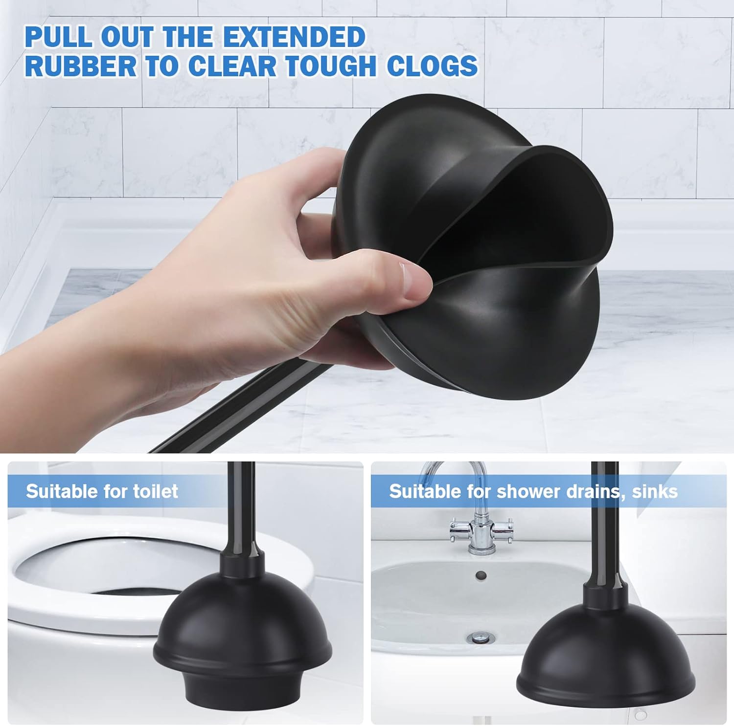 Black 2-in-1 Toilet Plunger and Brush Combo Set with Holder for 5.7-inch Drains - Image 3
