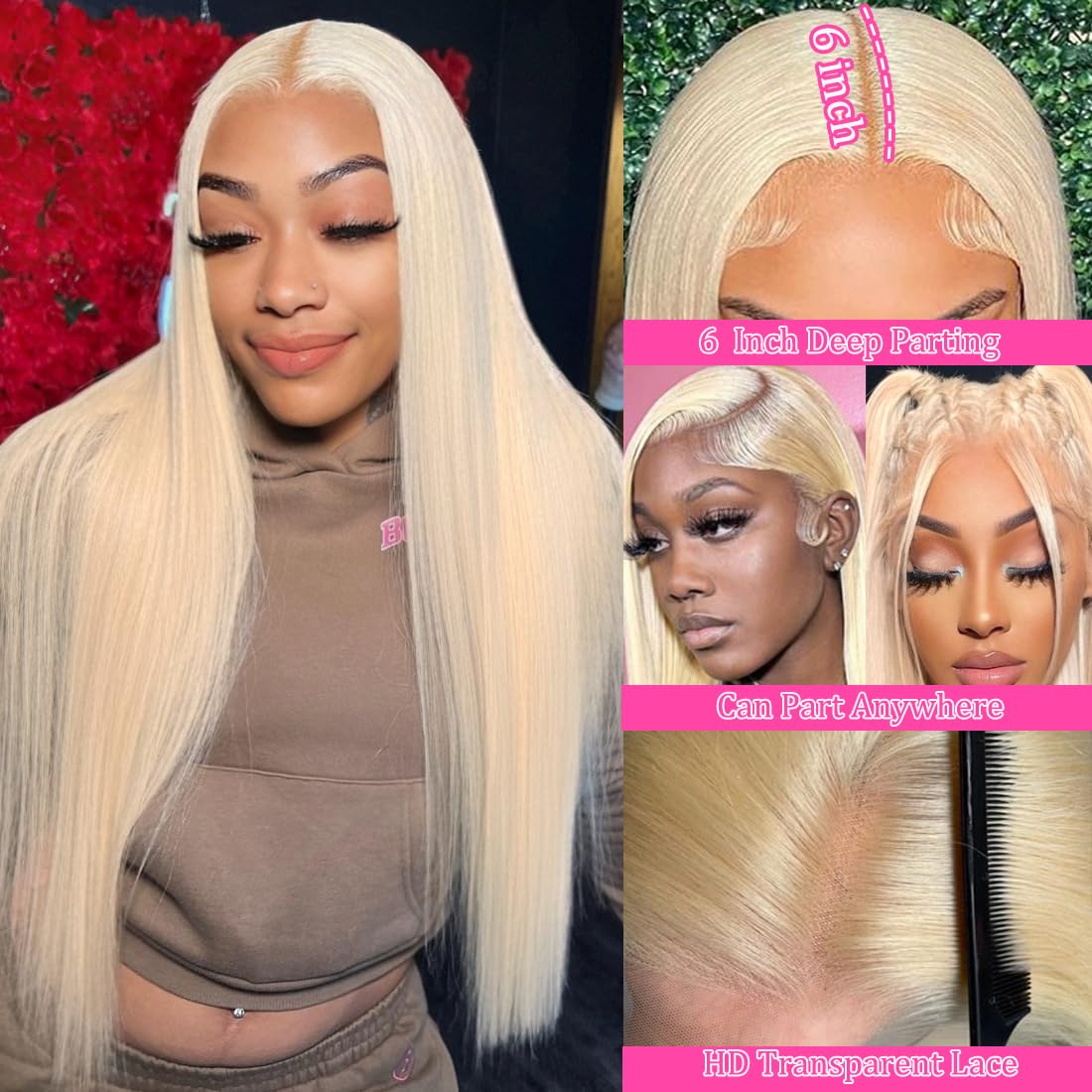 Blonde 20 Inch 180% Density 13x6 HD Transparent Lace Front Human Hair Wig - Image 3