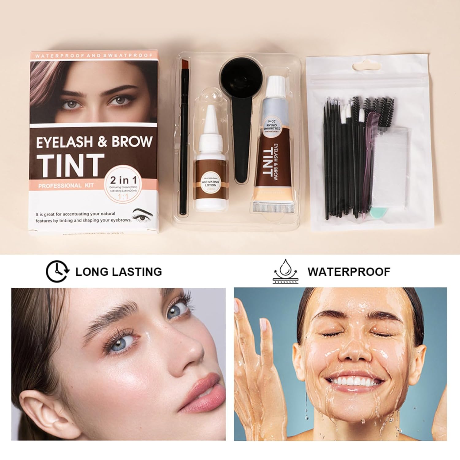 Natural Brown Eyelash and Brow Tint Kit for Home or Salon Use, Lasts 4-8 Weeks, Waterproof - Image 3
