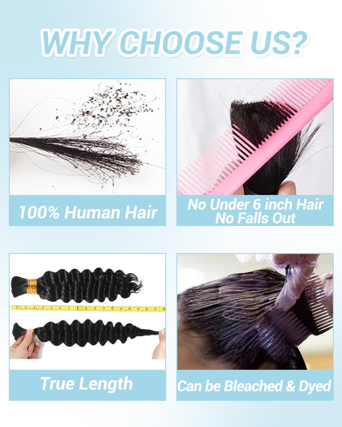 100g 16 Inch Burgundy 99J Deep Wave Human Braiding Hair Bundle - Image 4
