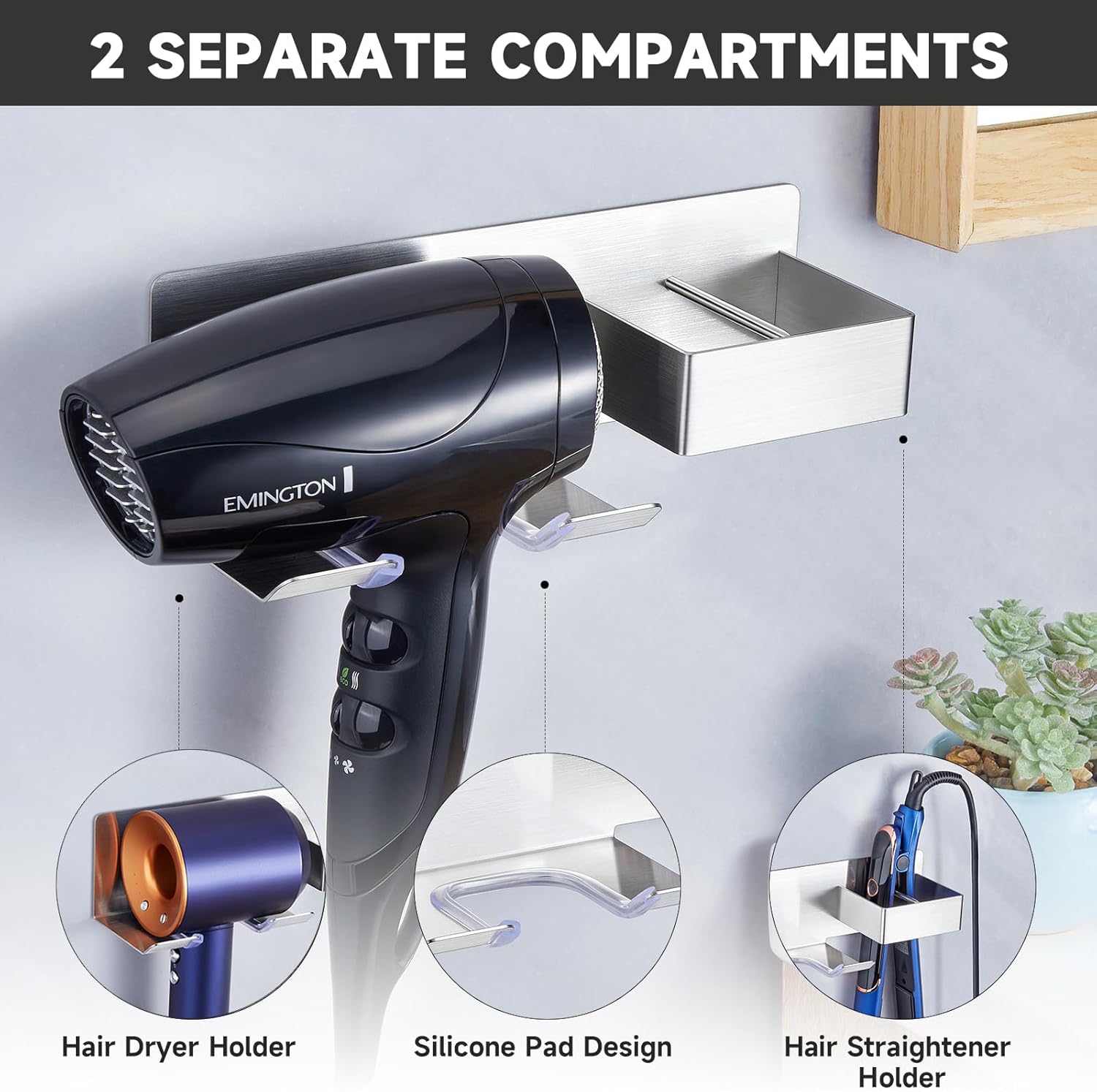 Stainless Steel Wall Mount Organizer for Hair Dryer and Curling Iron - Image 5