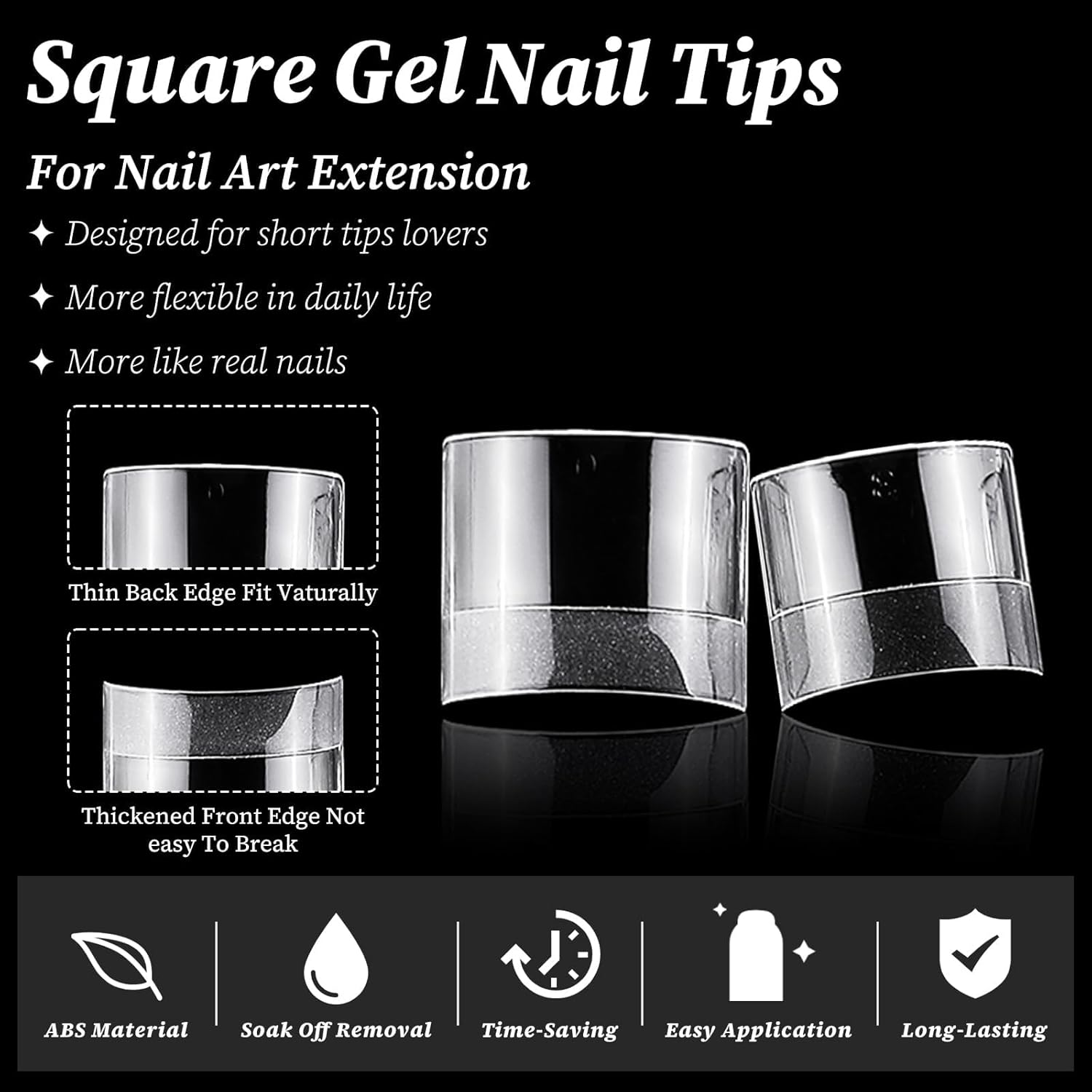LuckForever 600 Piece Short Square Clear Acrylic Gel Fake Toenail Tips - Image 4