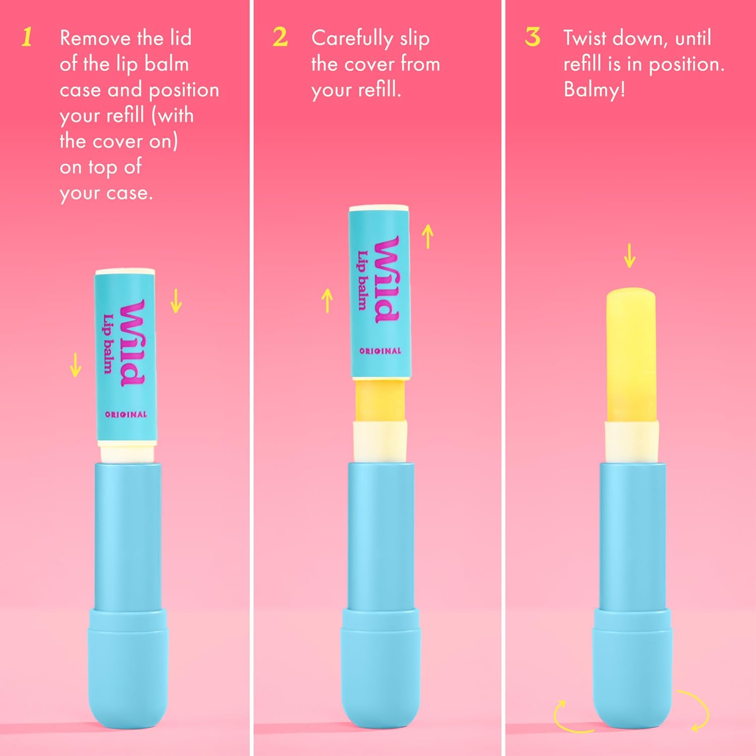 Wild Refillable Lip Balm Starter Kit with Blue Aluminum Case and 3 Flavor Refills - Image 5