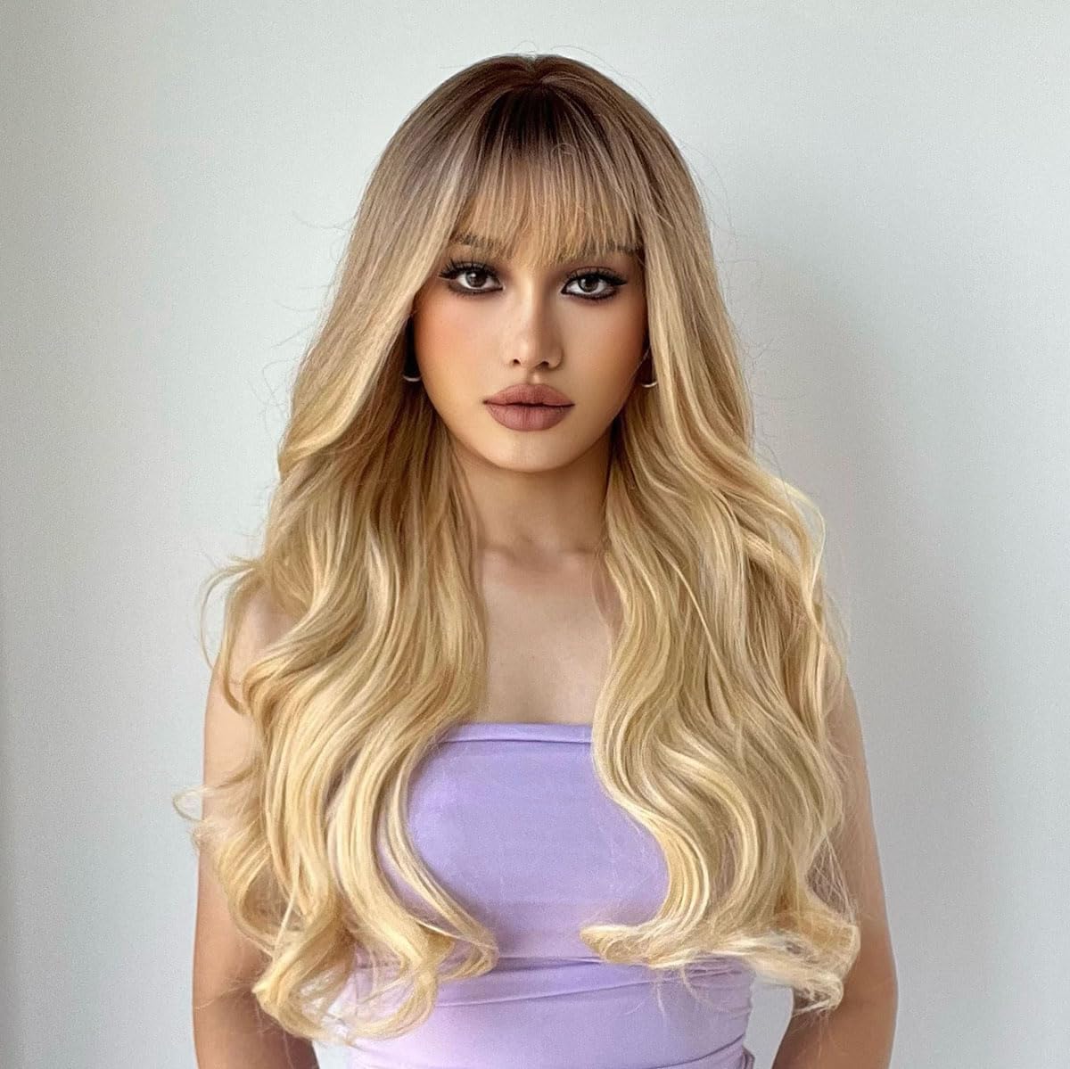 Ombre Blonde Long Wavy Human Hair Wig for Women Lightweight Breathable Capless - Image 6