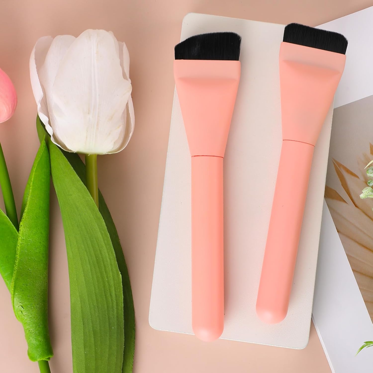 2 Piece Flat Foundation Makeup Brush Set for Cream Liquid Powder Blending - Image 7