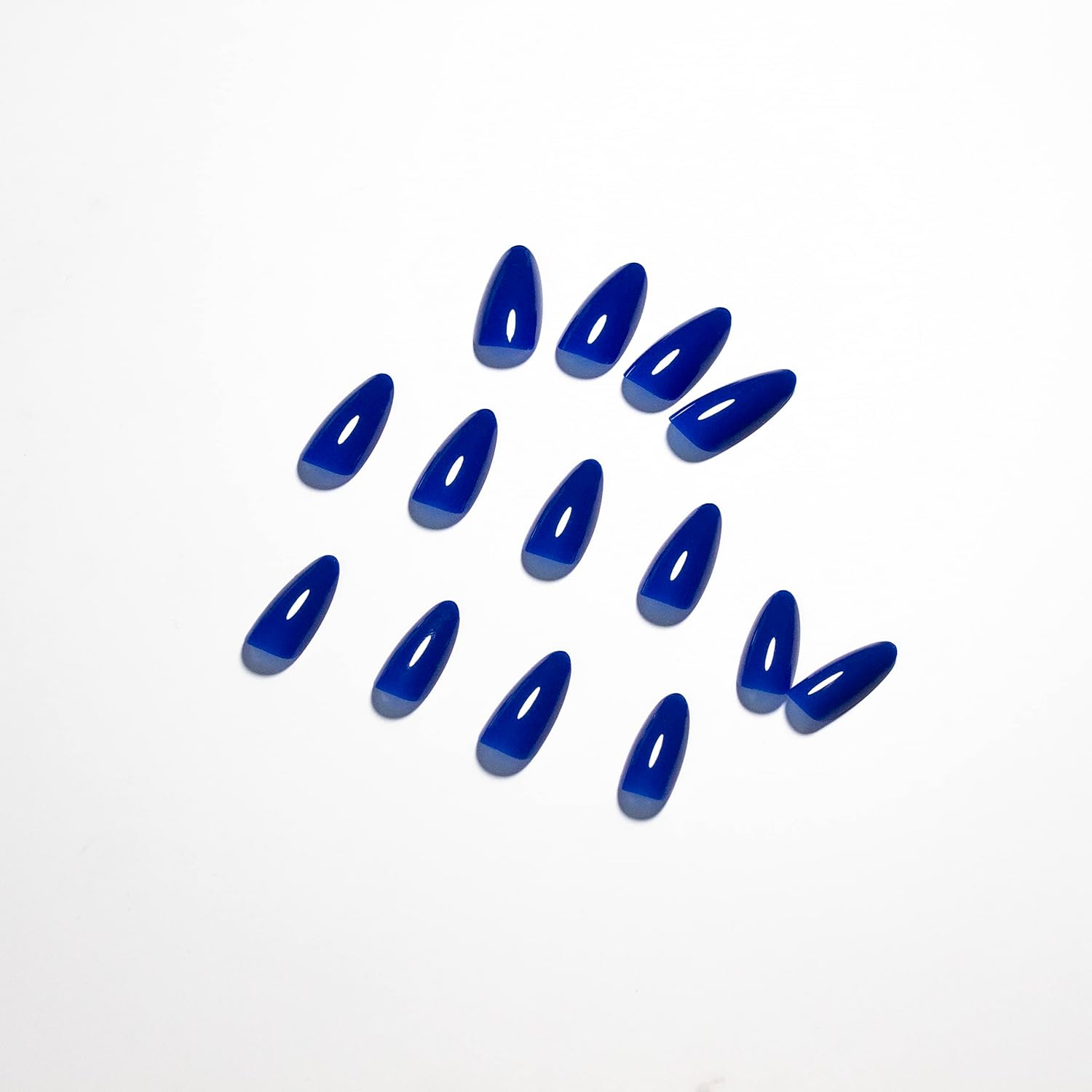 Dark Blue Medium Stiletto Almond Reusable Press on Nails Kit 24 Piece UV Coated - Image 4