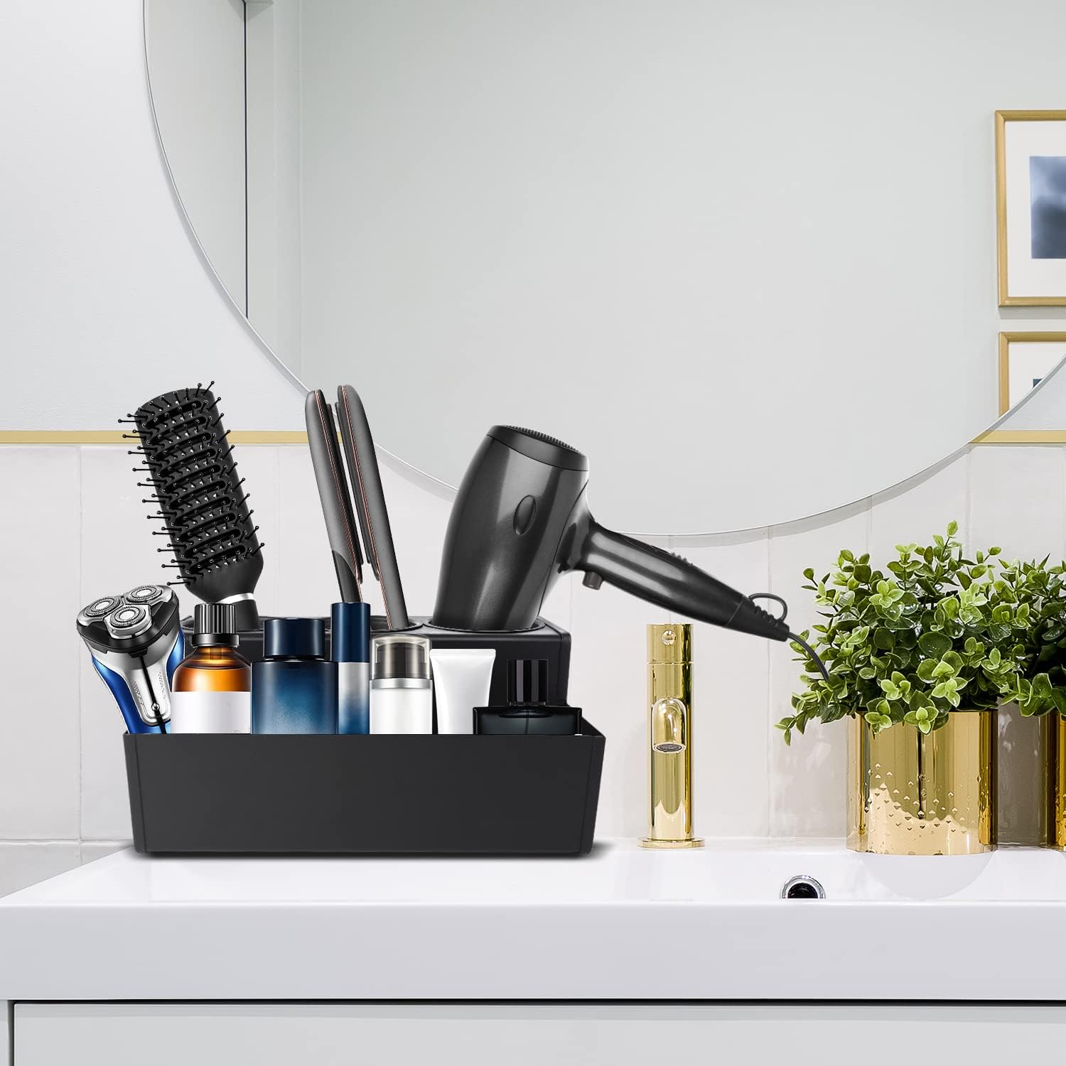 Hair Dryer Holder for Bathroom, Wall-Mounted Stainless Steel Hair Tools Organizer & Makeup Storage Space Saving Countertop Tray, Bathtub Organizer for Curling Irons, Bathtub Organizer - Image 5