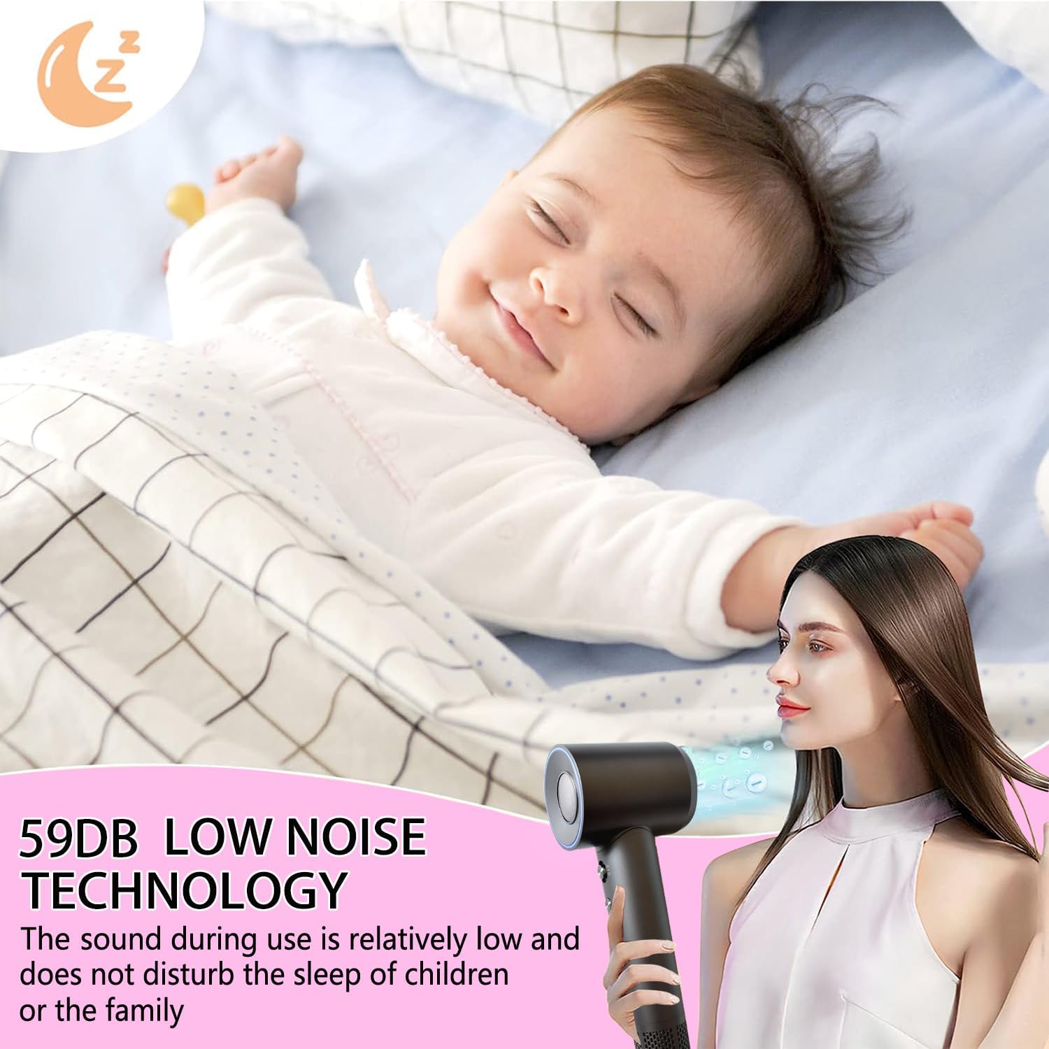 Professional Ionic Hair Dryer for Women High Speed Low Noise 4 Heat Settings - Image 6