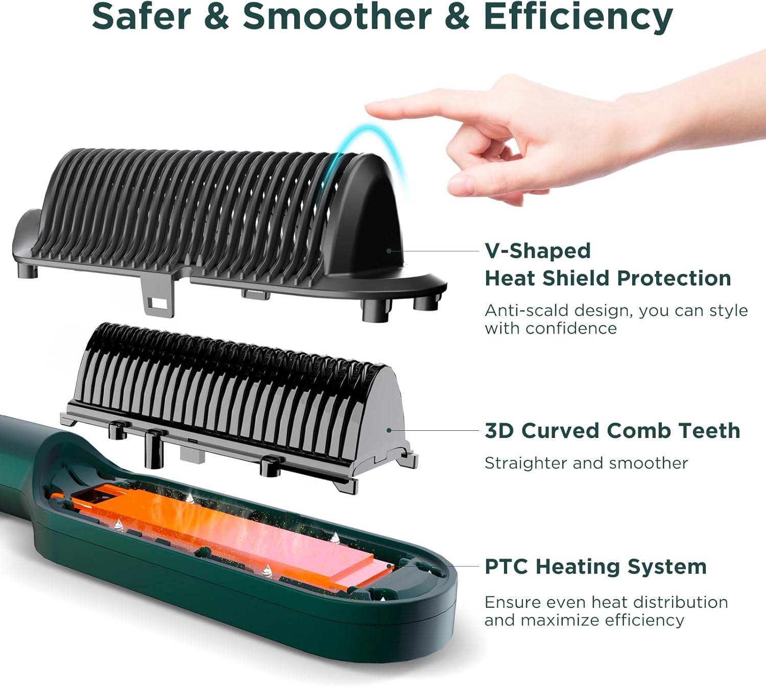 Prizm Dark Green Hair Straightener Brush with Fast Heating, 4 Temperature Settings, Anti-Scald - Image 3